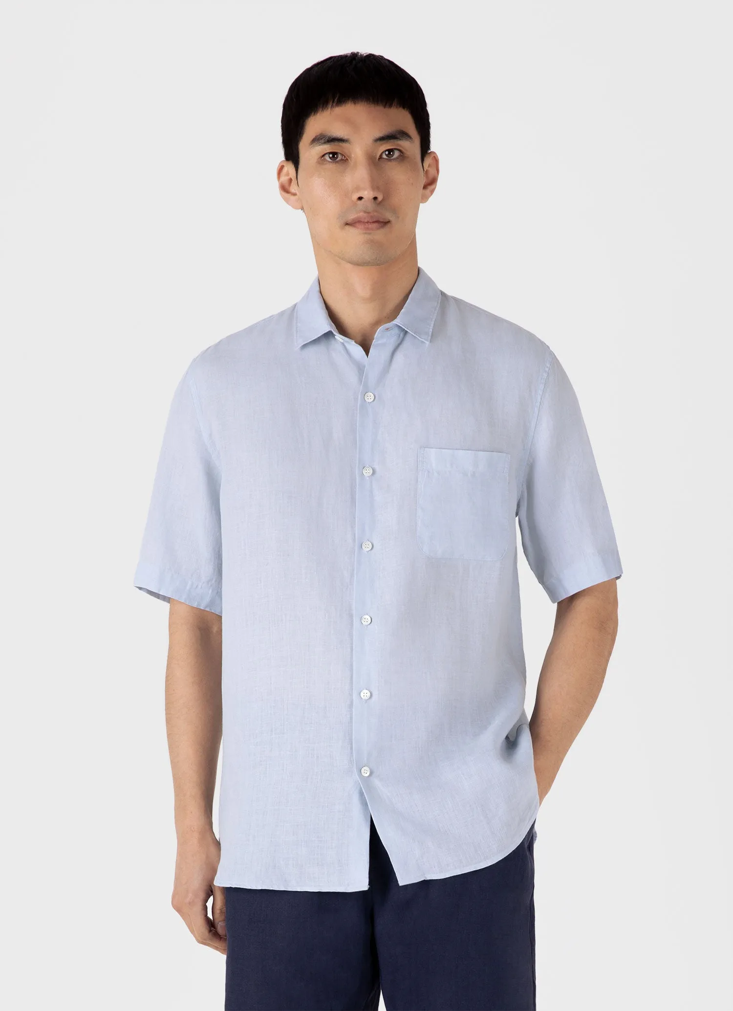 Men's Short Sleeve Linen Shirt in Light Blue sold by Sunspel product image thumbnail 2