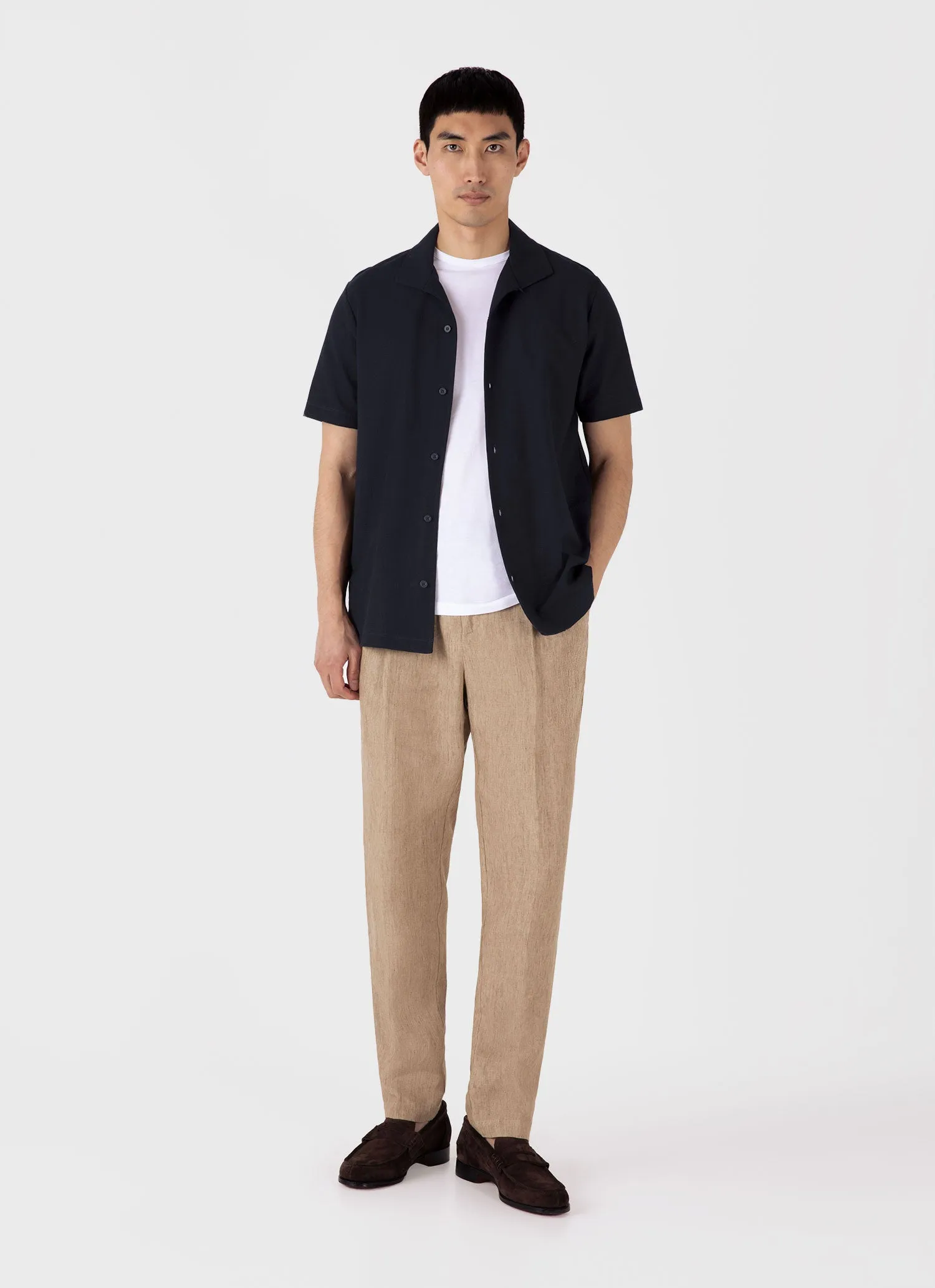 Men's Short Sleeve Textured Jersey Shirt in Midnight Navy sold by Sunspel product image thumbnail 3