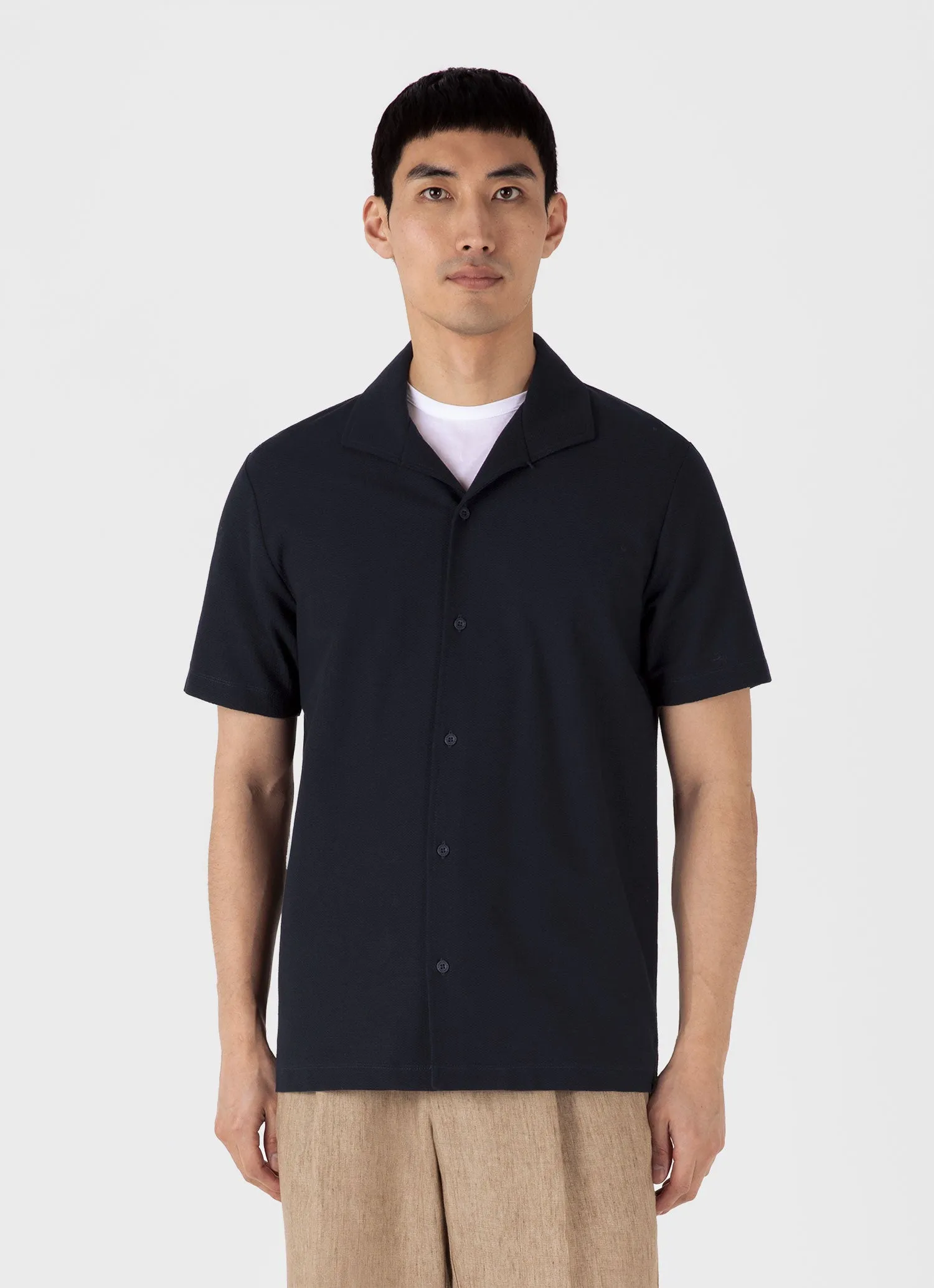 Men's Short Sleeve Textured Jersey Shirt in Midnight Navy sold by Sunspel product image thumbnail 2