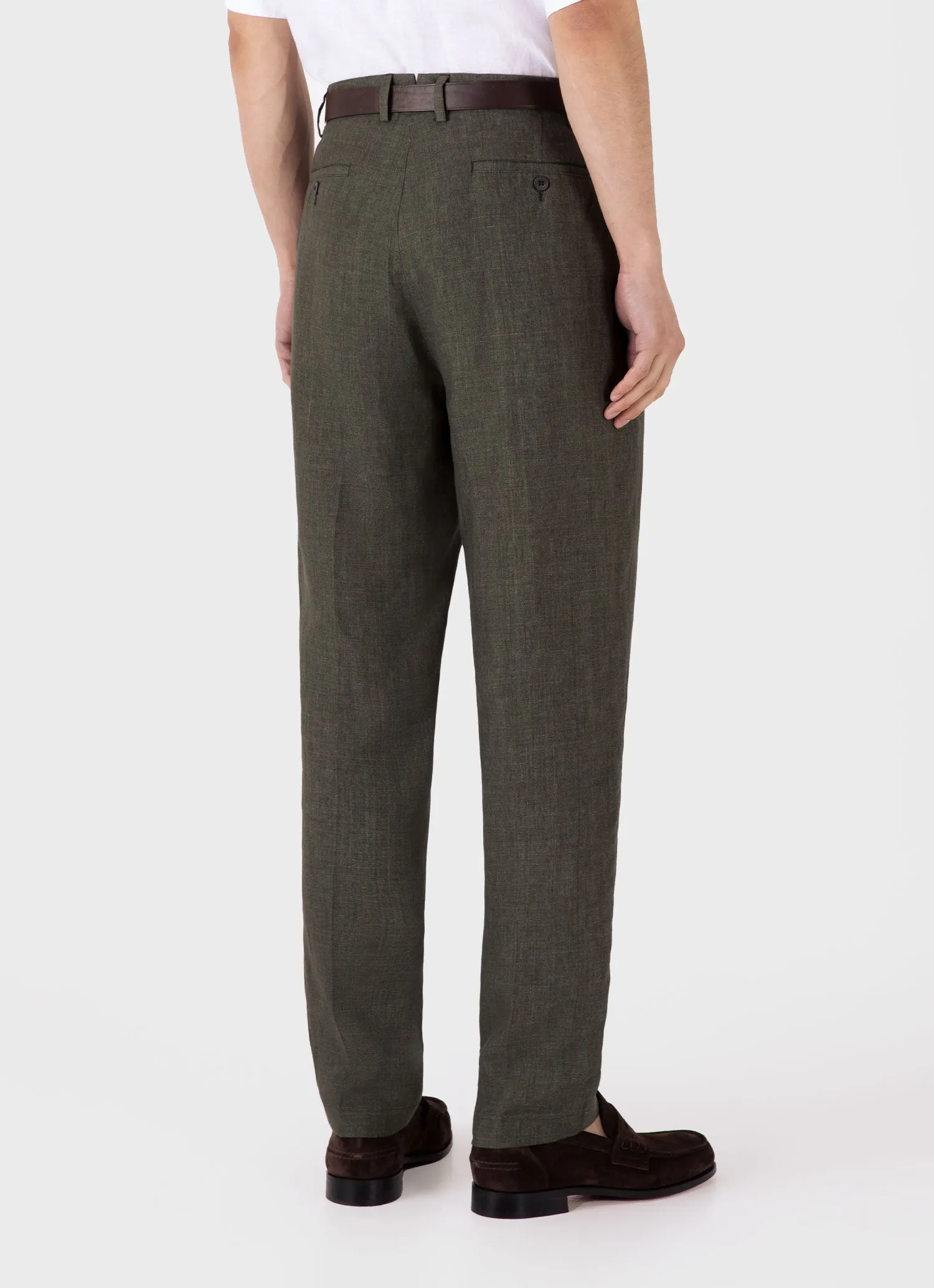 Men's Pleated Linen Trouser in Hunter Green sold by Sunspel product image thumbnail 5