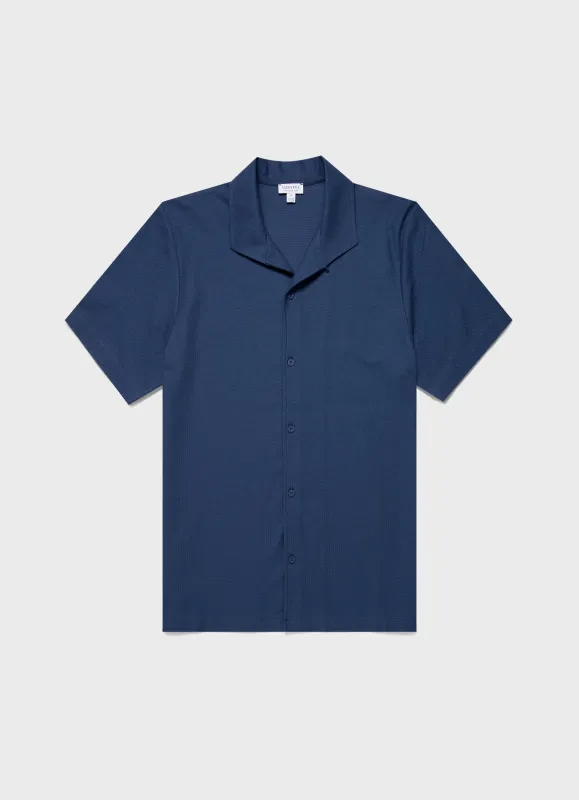 Men's Short Sleeve Textured Jersey Shirt in Soft Denim sold by Sunspel