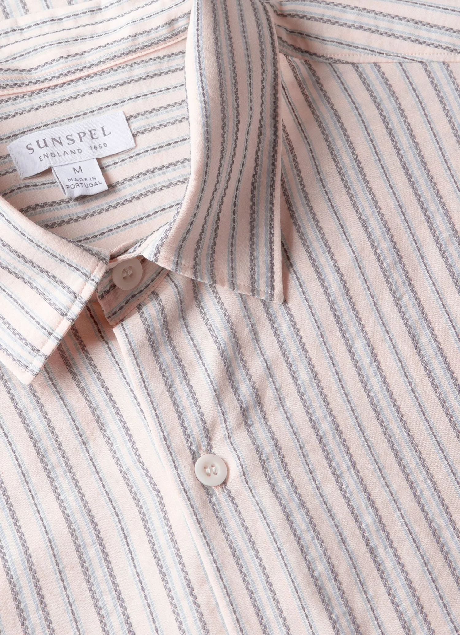 Men's Short Sleeve Vintage Stripe Shirt in Soft Denim/Ecru sold by Sunspel product image thumbnail 4