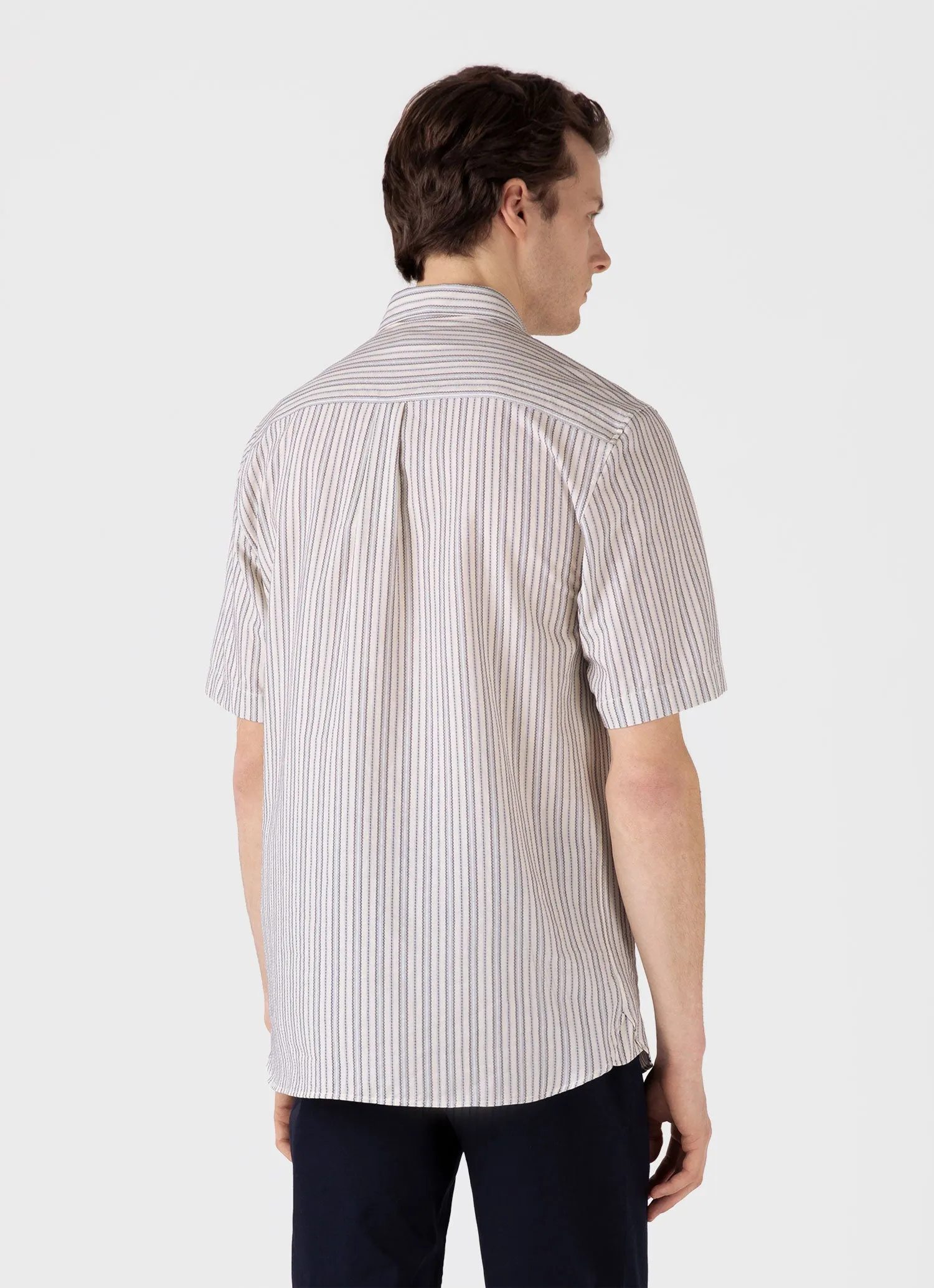 Men's Short Sleeve Vintage Stripe Shirt in Soft Denim/Ecru sold by Sunspel product image thumbnail 5