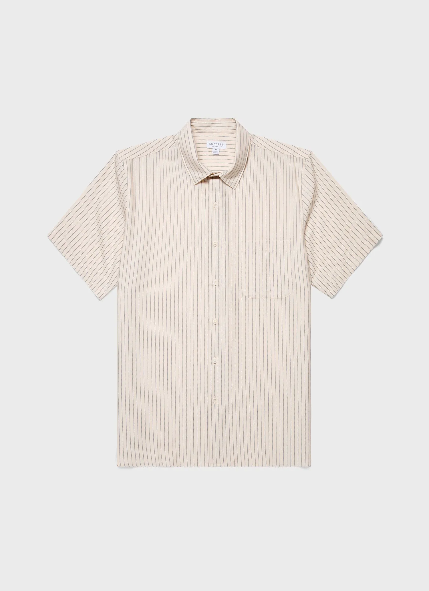 Men's Short Sleeve Vintage Stripe Shirt in Vintage Blue/Ecru sold by Sunspel