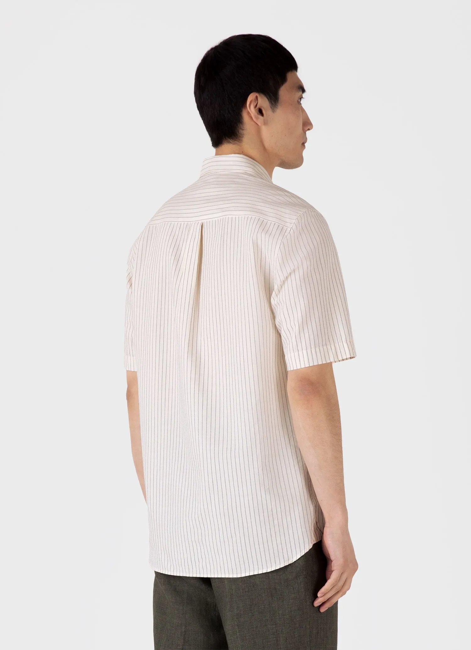 Men's Short Sleeve Vintage Stripe Shirt in Vintage Blue/Ecru sold by Sunspel product image thumbnail 5