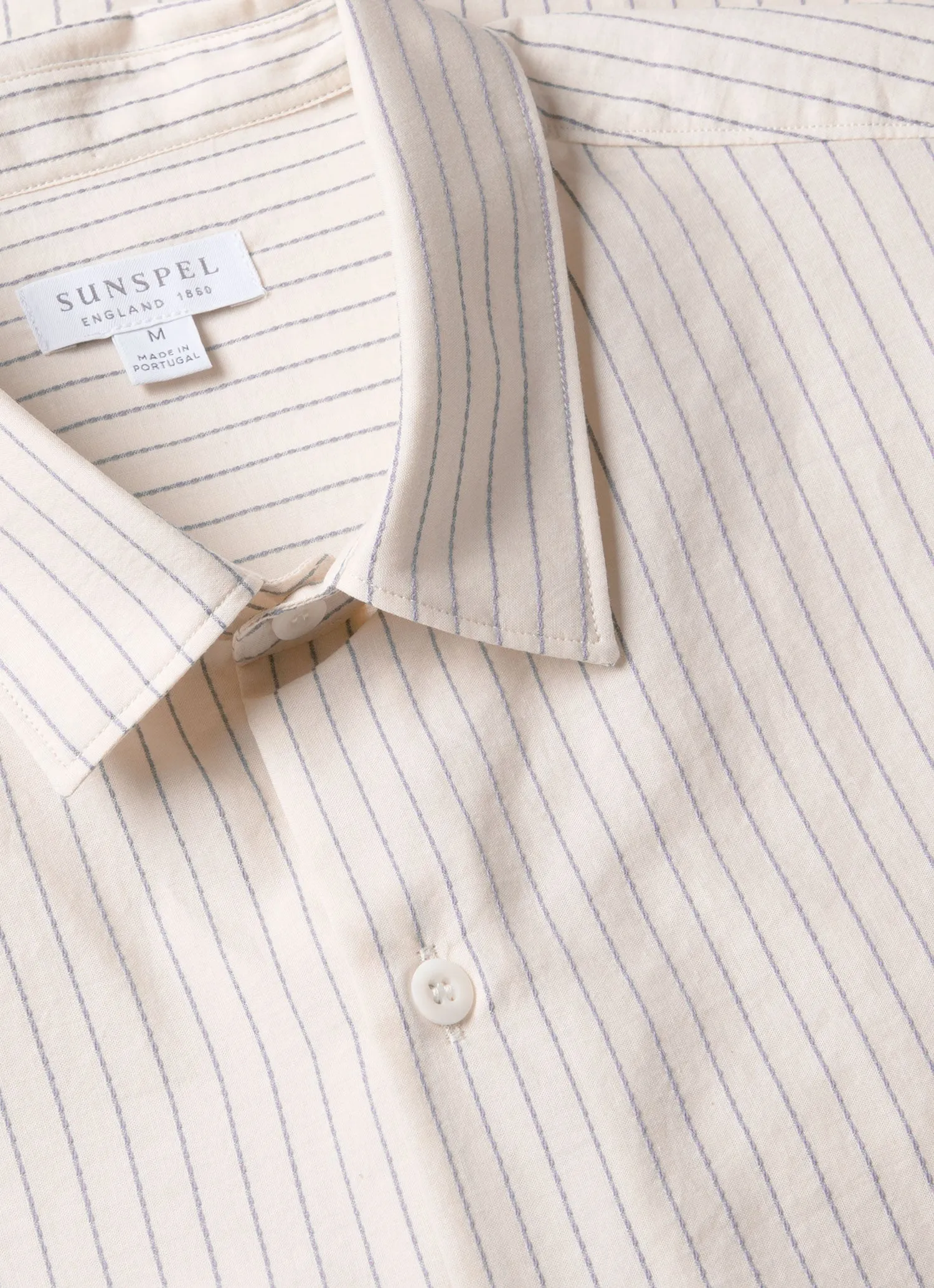 Men's Short Sleeve Vintage Stripe Shirt in Vintage Blue/Ecru sold by Sunspel product image thumbnail 4