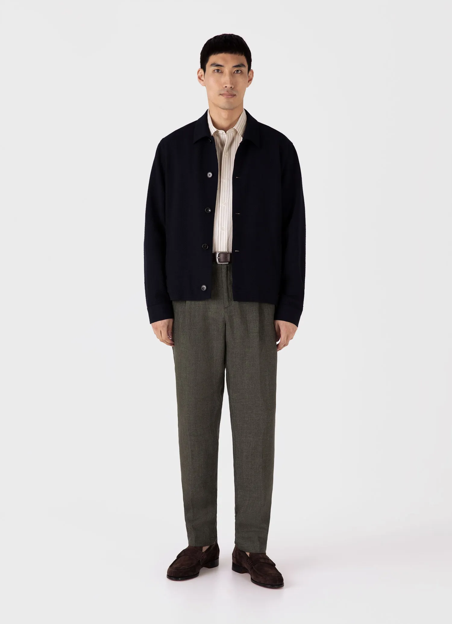 Men's Short Sleeve Vintage Stripe Shirt in Vintage Blue/Ecru sold by Sunspel product image thumbnail 3