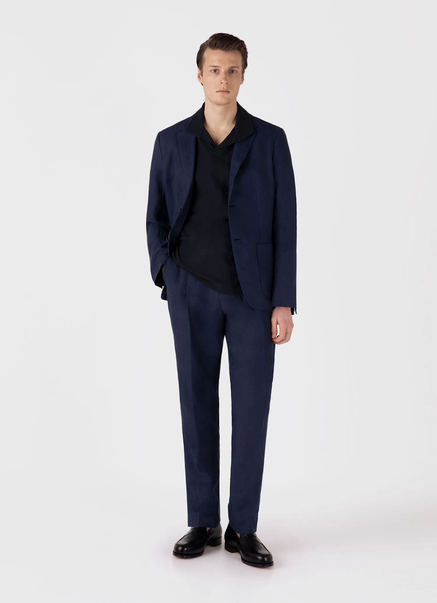 Men's Textured Jersey Polo Shirt in Midnight Navy sold by Sunspel product image thumbnail 3