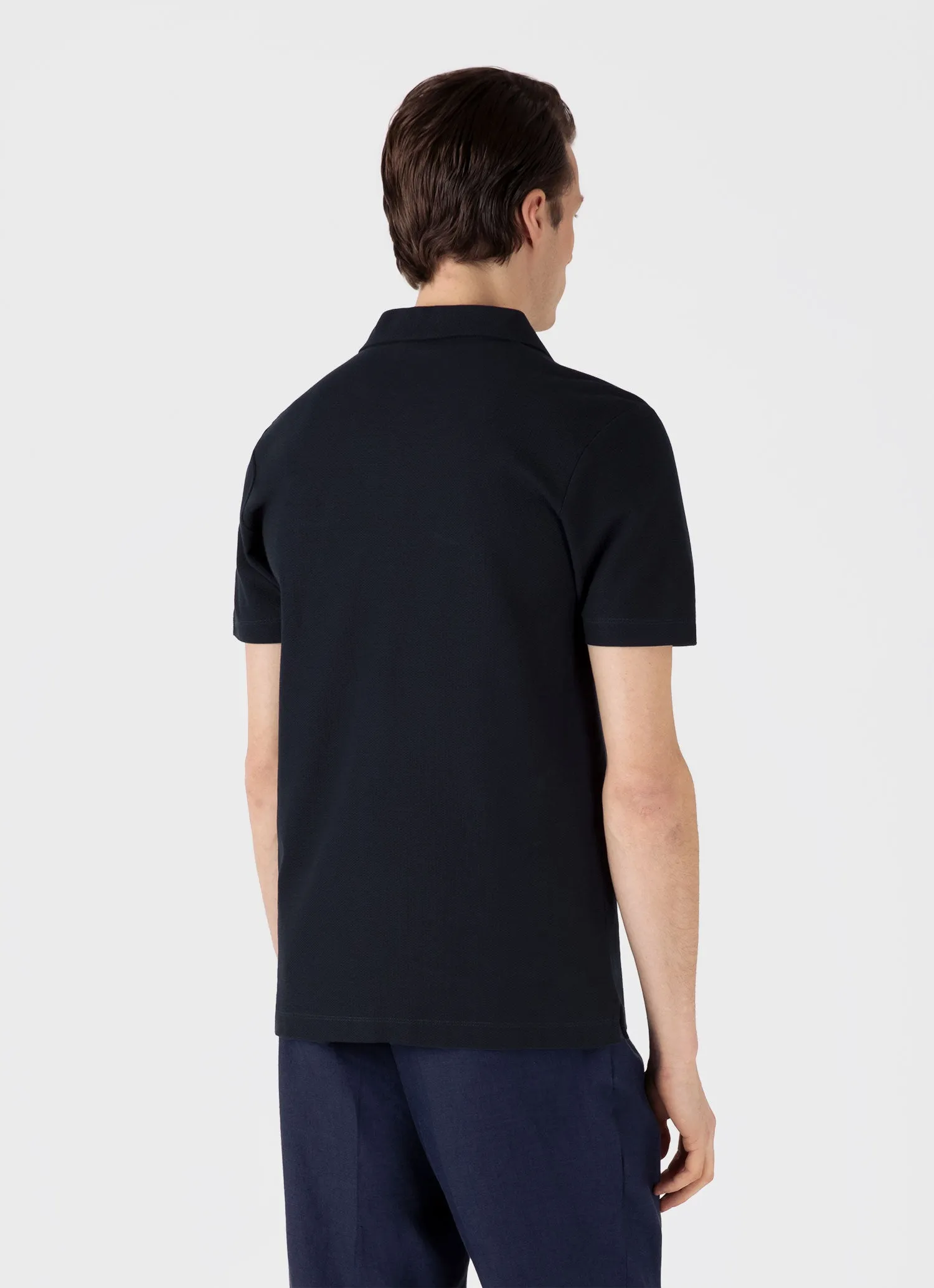 Men's Textured Jersey Polo Shirt in Midnight Navy sold by Sunspel product image thumbnail 5