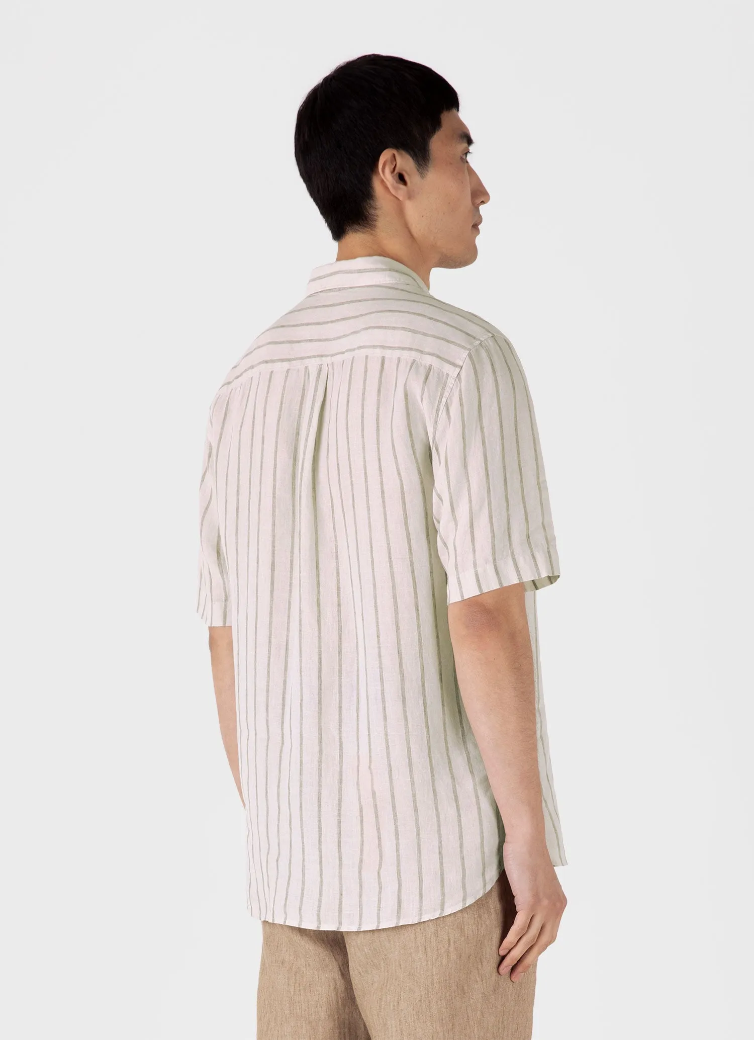 Men's Short Sleeve Linen Shirt in Dune/Ecru sold by Sunspel product image thumbnail 5