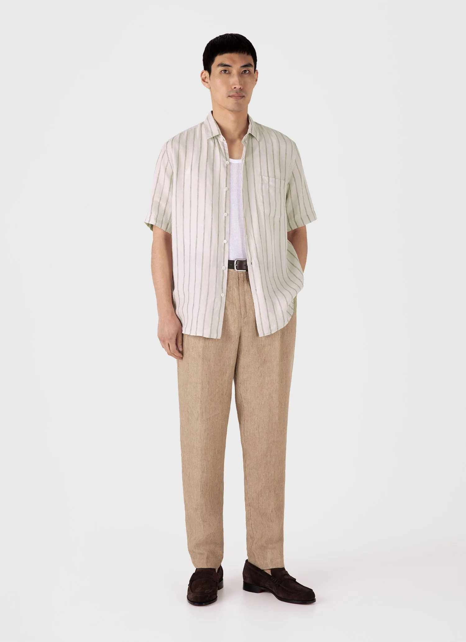 Men's Short Sleeve Linen Shirt in Dune/Ecru sold by Sunspel product image thumbnail 3