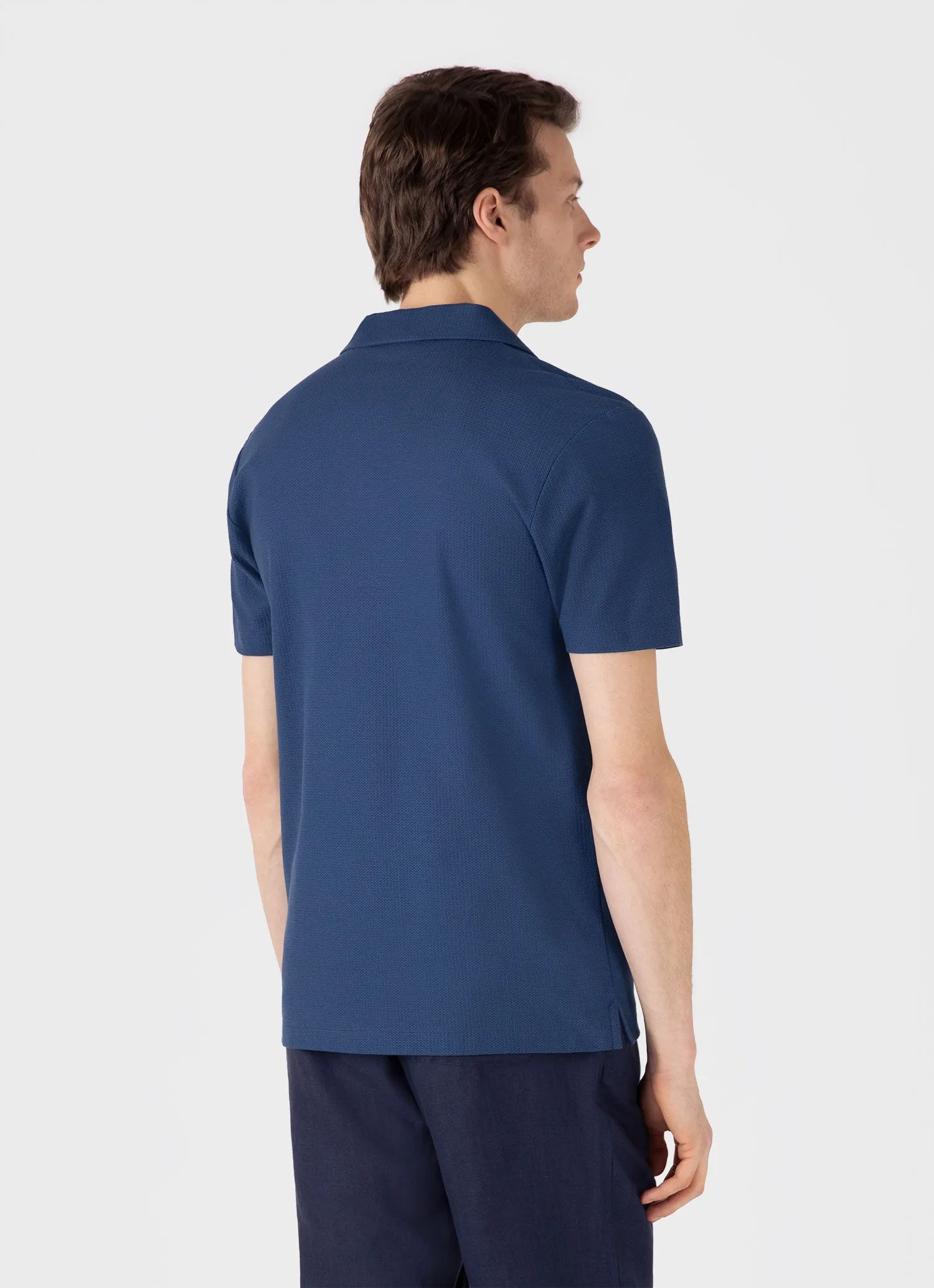 Men's Textured Jersey Polo Shirt in Soft Denim sold by Sunspel product image thumbnail 5