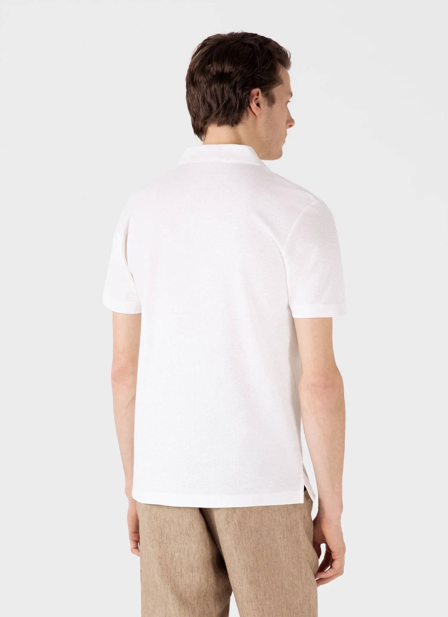 Men's Textured Jersey Polo Shirt in Ecru sold by Sunspel product image thumbnail 5