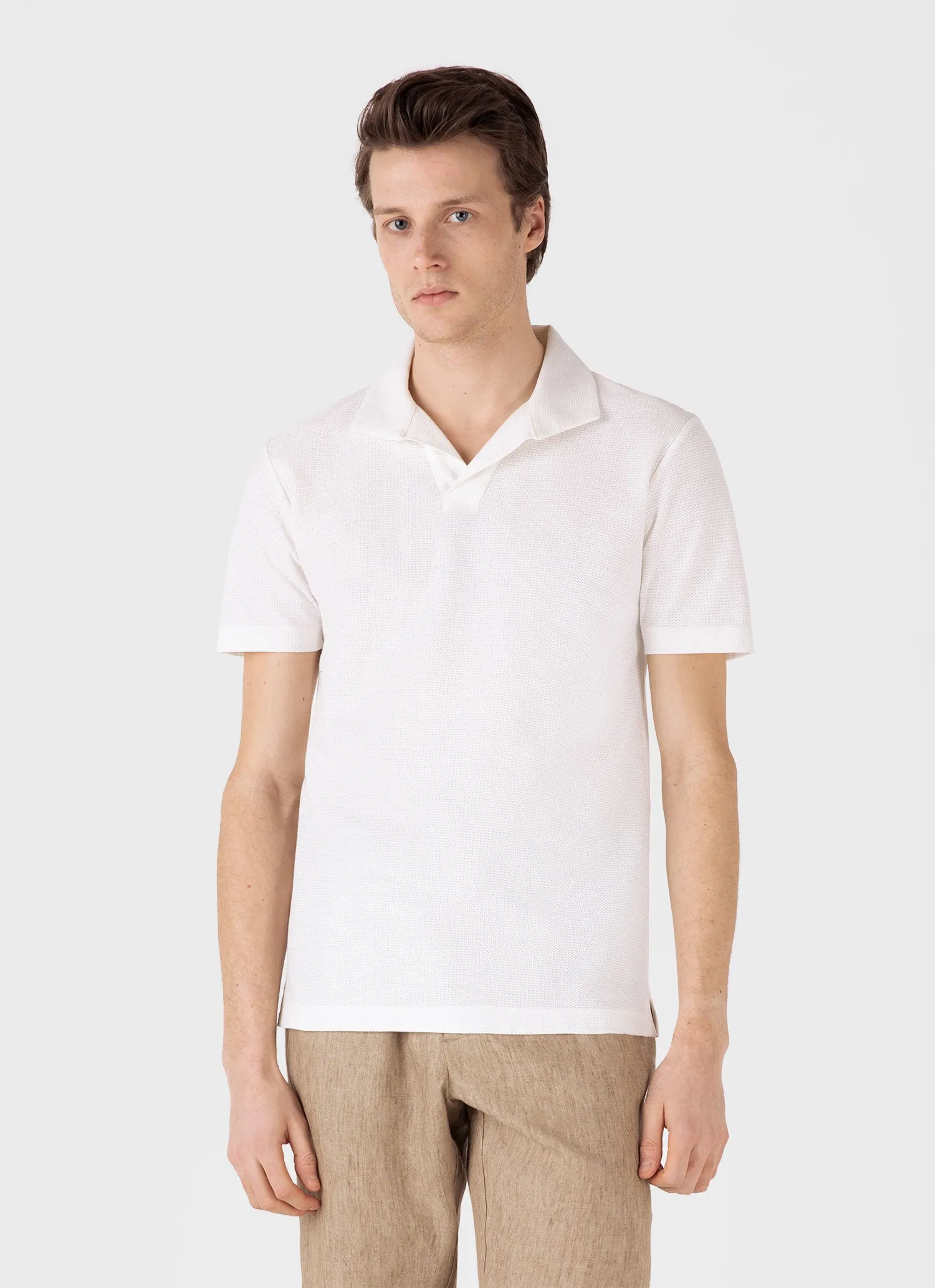 Men's Textured Jersey Polo Shirt in Ecru sold by Sunspel product image thumbnail 2