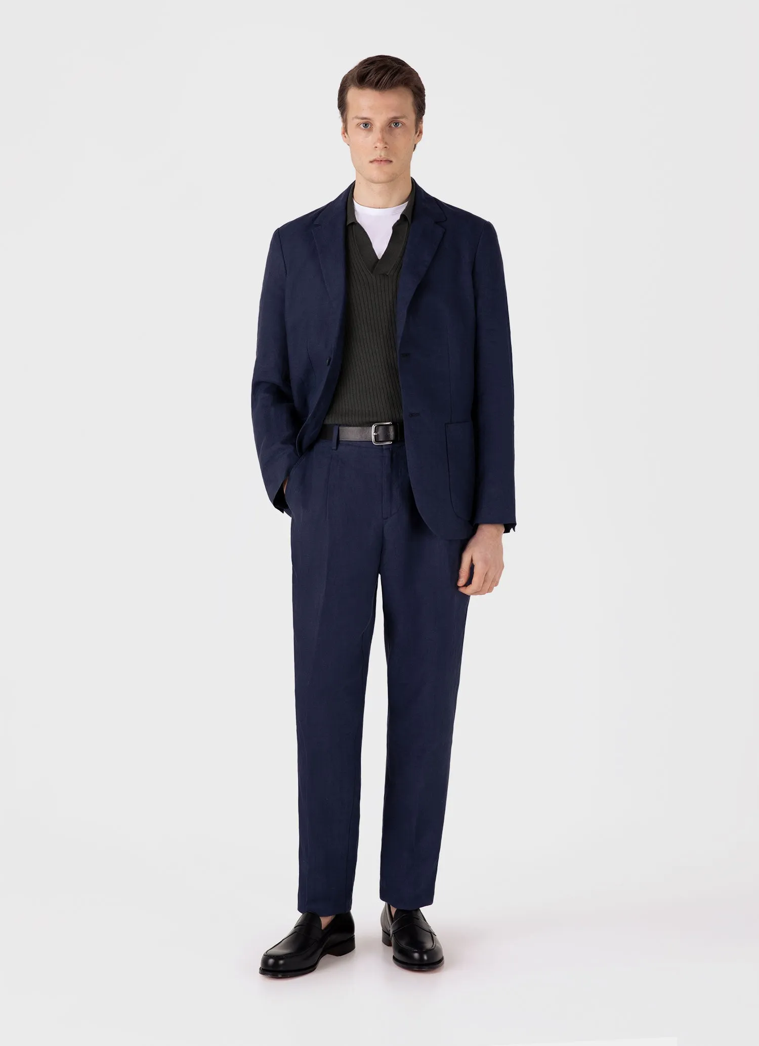 Men's Fine Rib Silk Cotton Polo Shirt in Dusk Green sold by Sunspel product image thumbnail 3