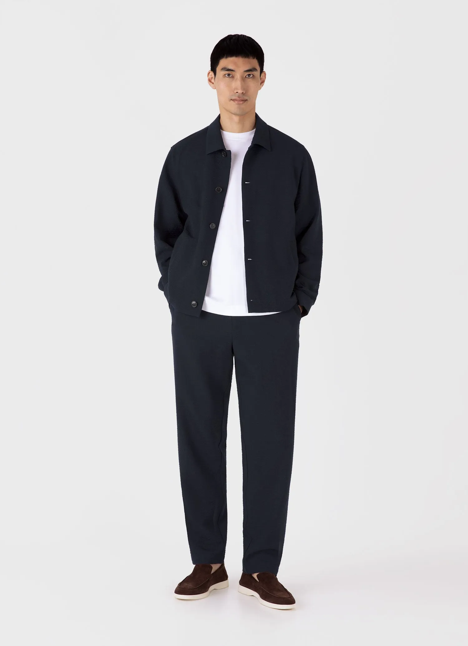 Men's Seersucker Wool Trouser in Navy sold by Sunspel product image thumbnail 2