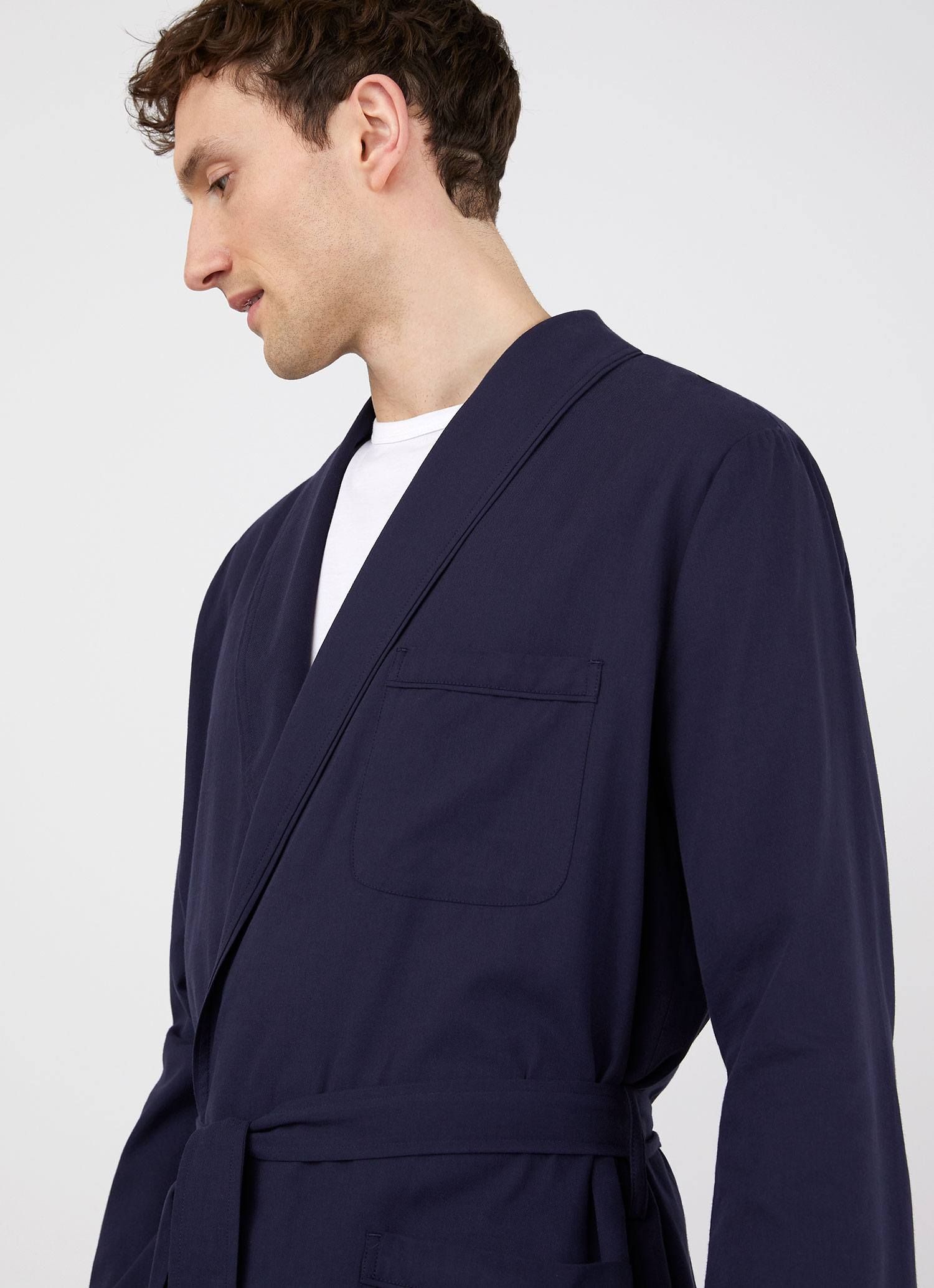 Men's Cotton Robe in Navy sold by Sunspel product image thumbnail 5