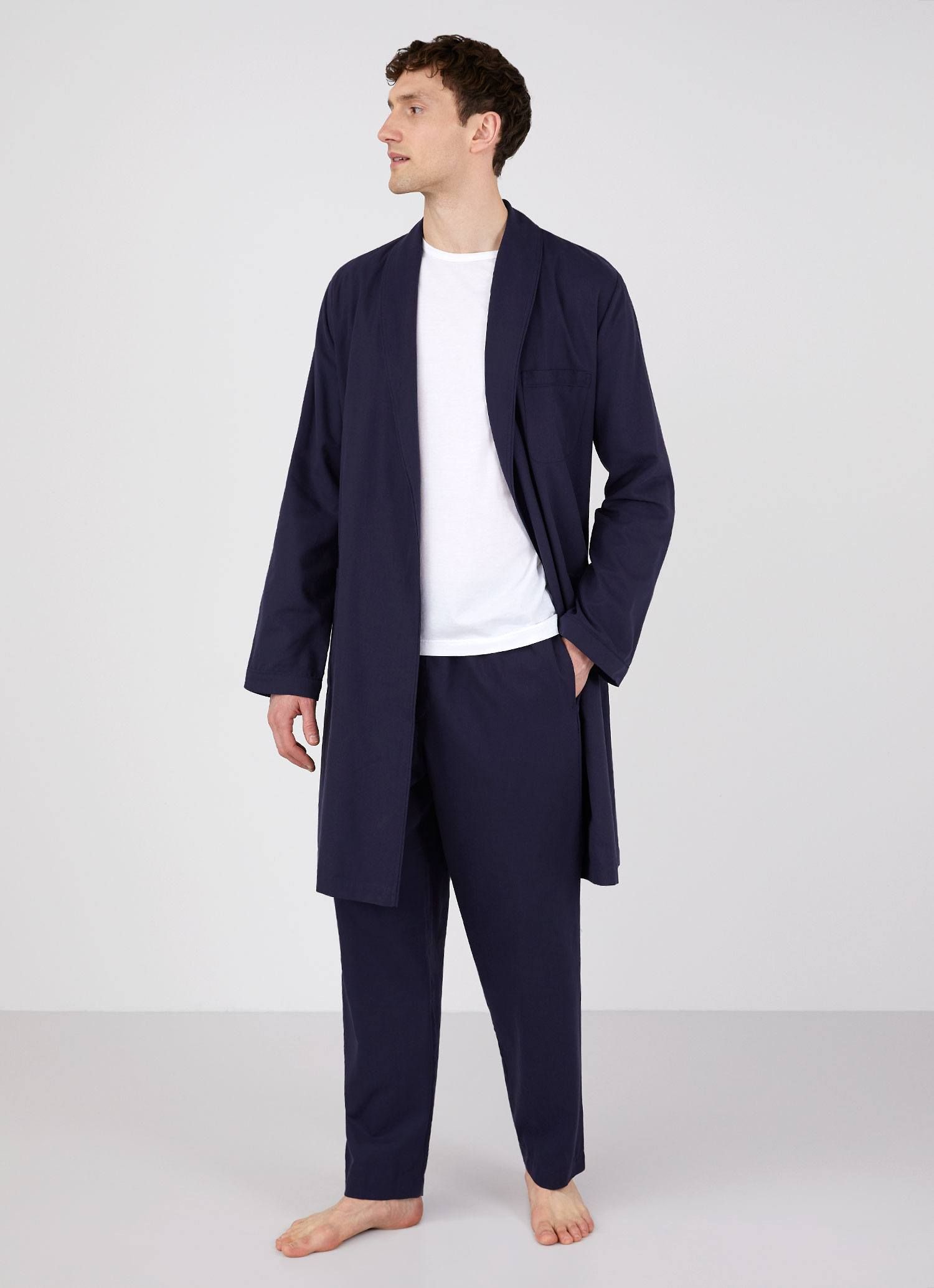 Men's Cotton Robe in Navy sold by Sunspel product image thumbnail 3