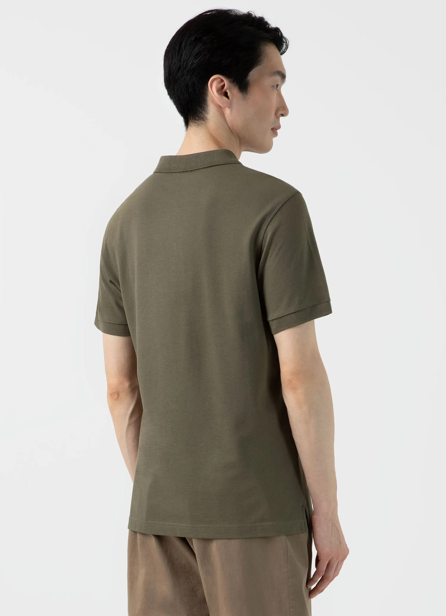 Men's Piqué Polo Shirt in Khaki sold by Sunspel product image thumbnail 5