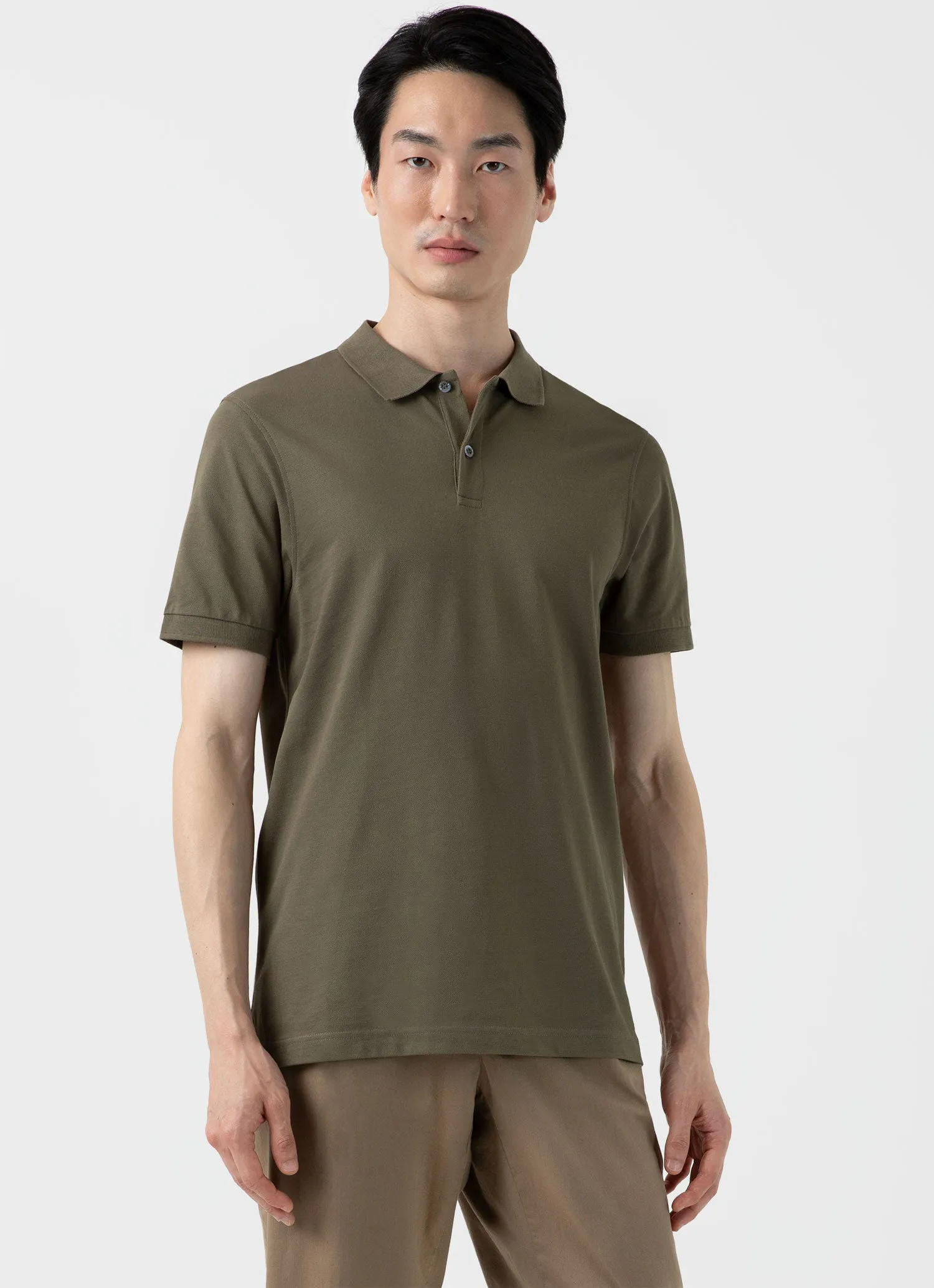 Men's Piqué Polo Shirt in Khaki sold by Sunspel product image thumbnail 2