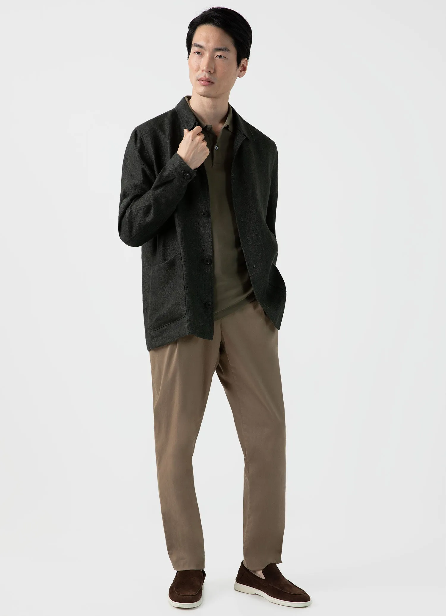 Men's Piqué Polo Shirt in Khaki sold by Sunspel product image thumbnail 3