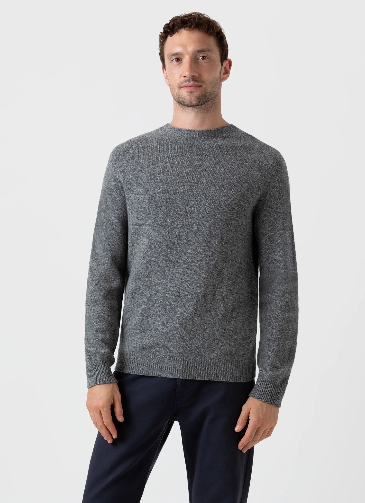 Men's Lambswool Crew Neck Jumper in Mid Grey Melange sold by Sunspel product image thumbnail 2