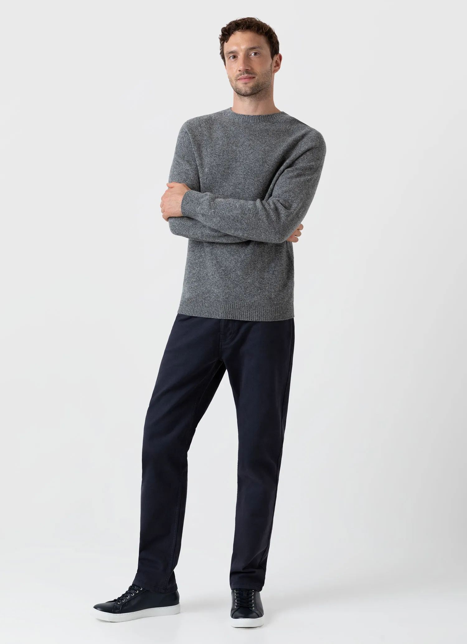 Men's Lambswool Crew Neck Jumper in Mid Grey Melange sold by Sunspel product image thumbnail 3