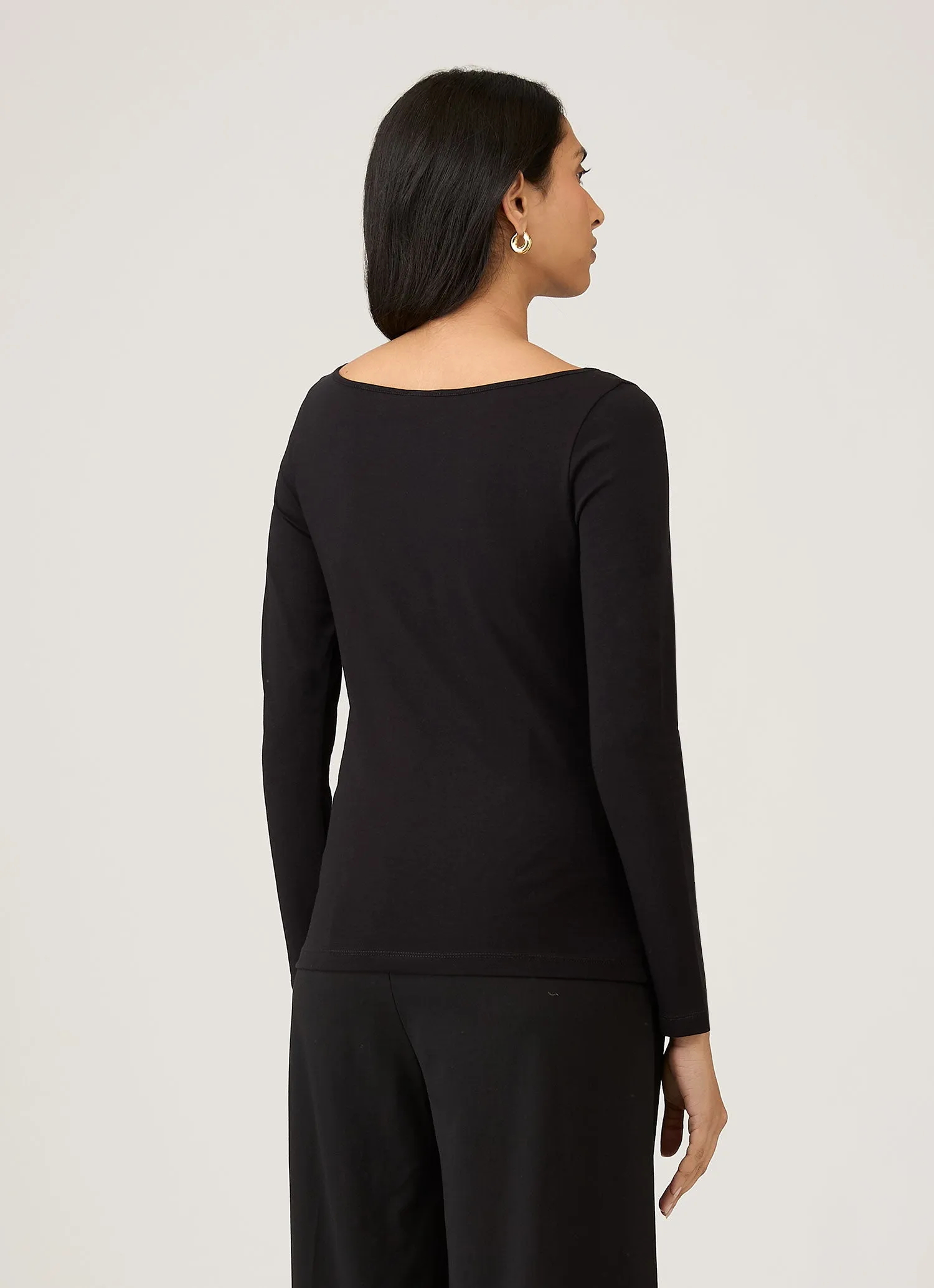 Women's Stretch Cotton Slash Neck Top in Black sold by Sunspel product image thumbnail 3