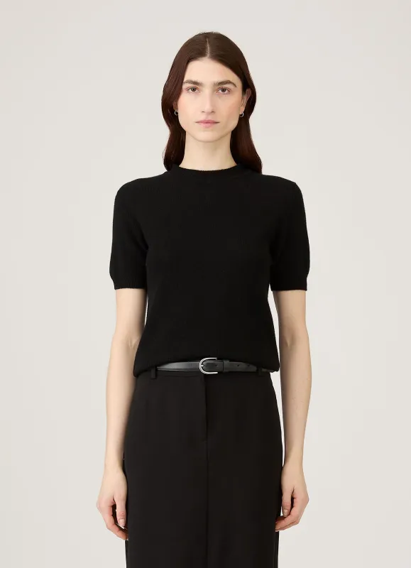 Women's Cashmere T-Shirt in Black made by Sunspel