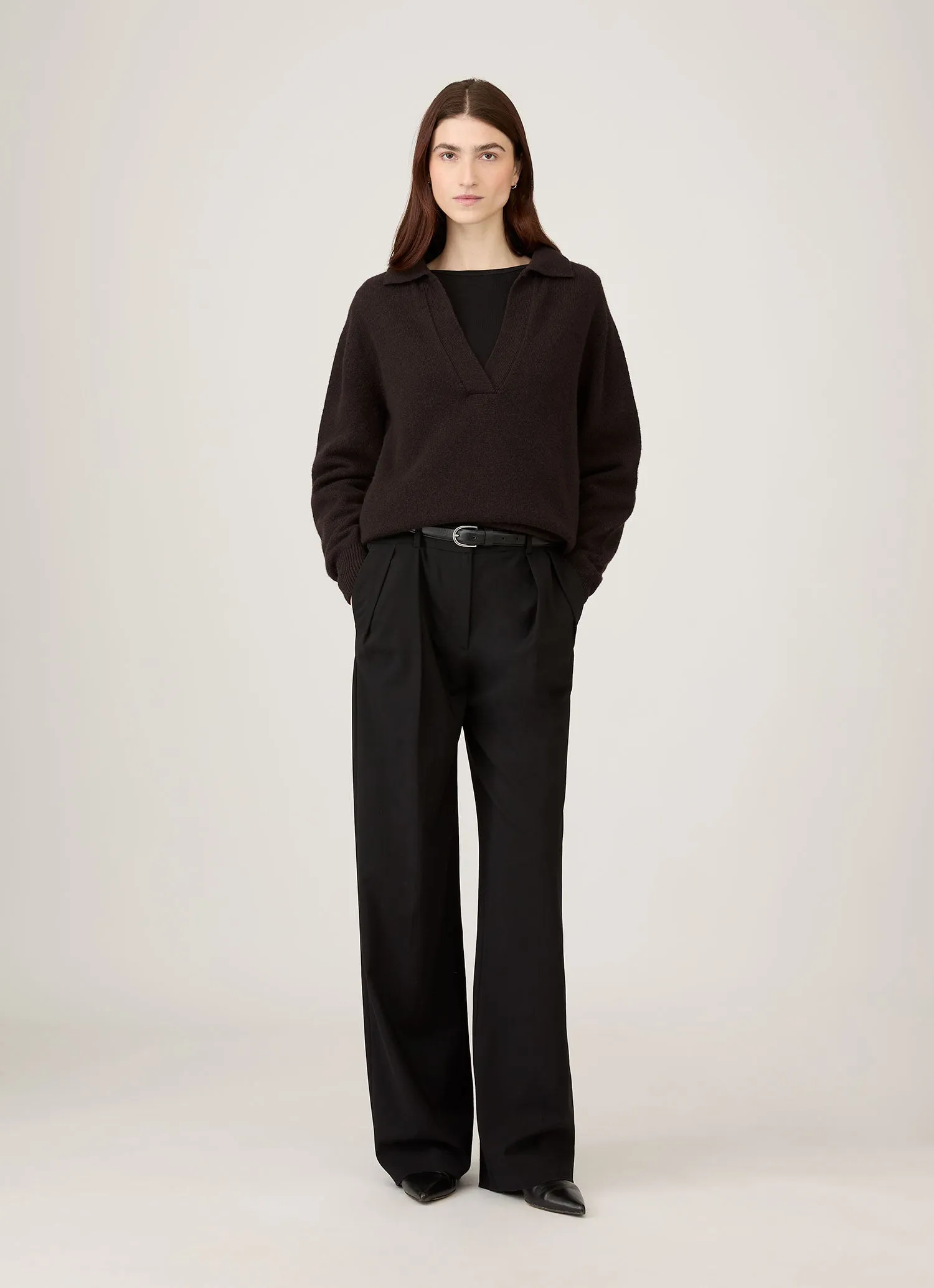 Women's Lambswool Polo Neck Jumper in Truffle sold by Sunspel product image thumbnail 2