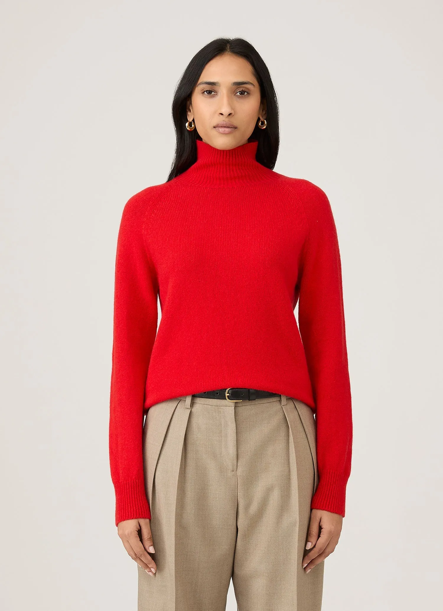 Women's Lambswool Funnel Neck Jumper in Bright Red sold by Sunspel