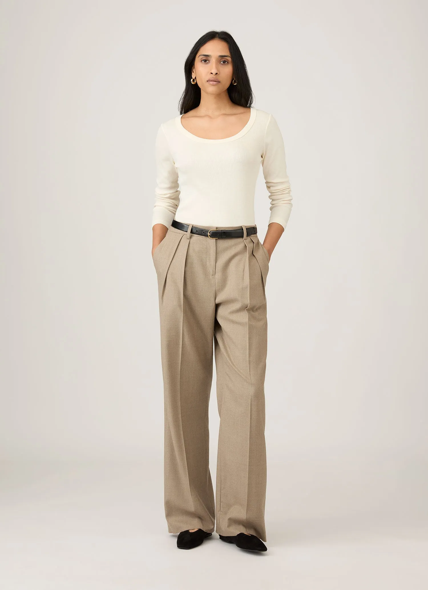 Women's Ribbed Scoop Neck T-shirt in Ecru sold by Sunspel product image thumbnail 2