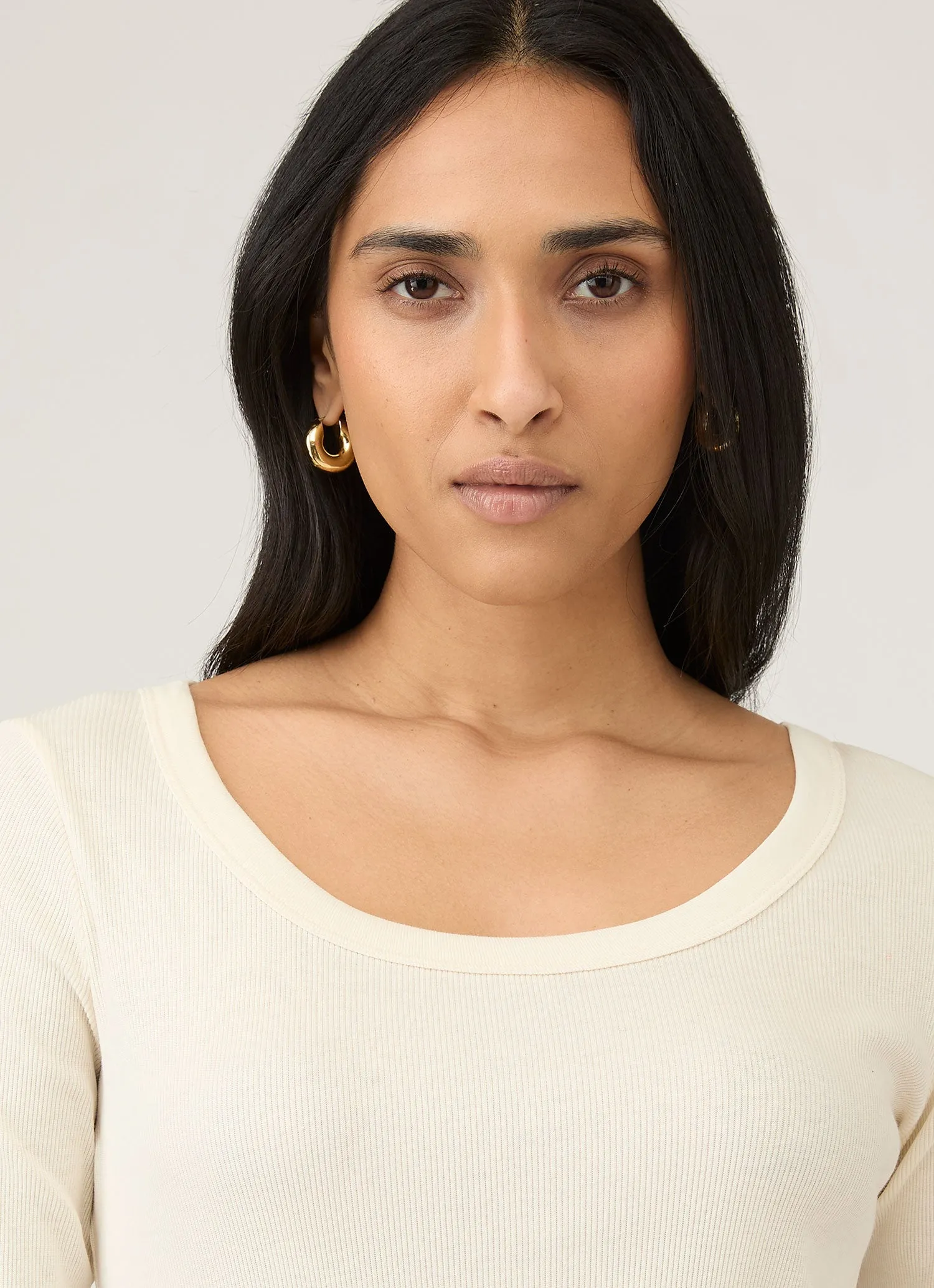 Women's Ribbed Scoop Neck T-shirt in Ecru sold by Sunspel product image thumbnail 4
