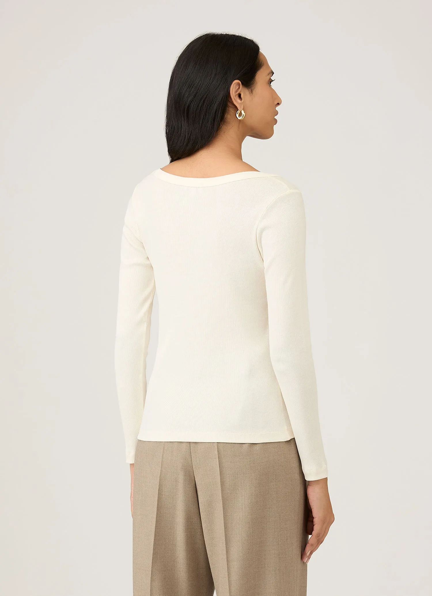 Women's Ribbed Scoop Neck T-shirt in Ecru sold by Sunspel product image thumbnail 3