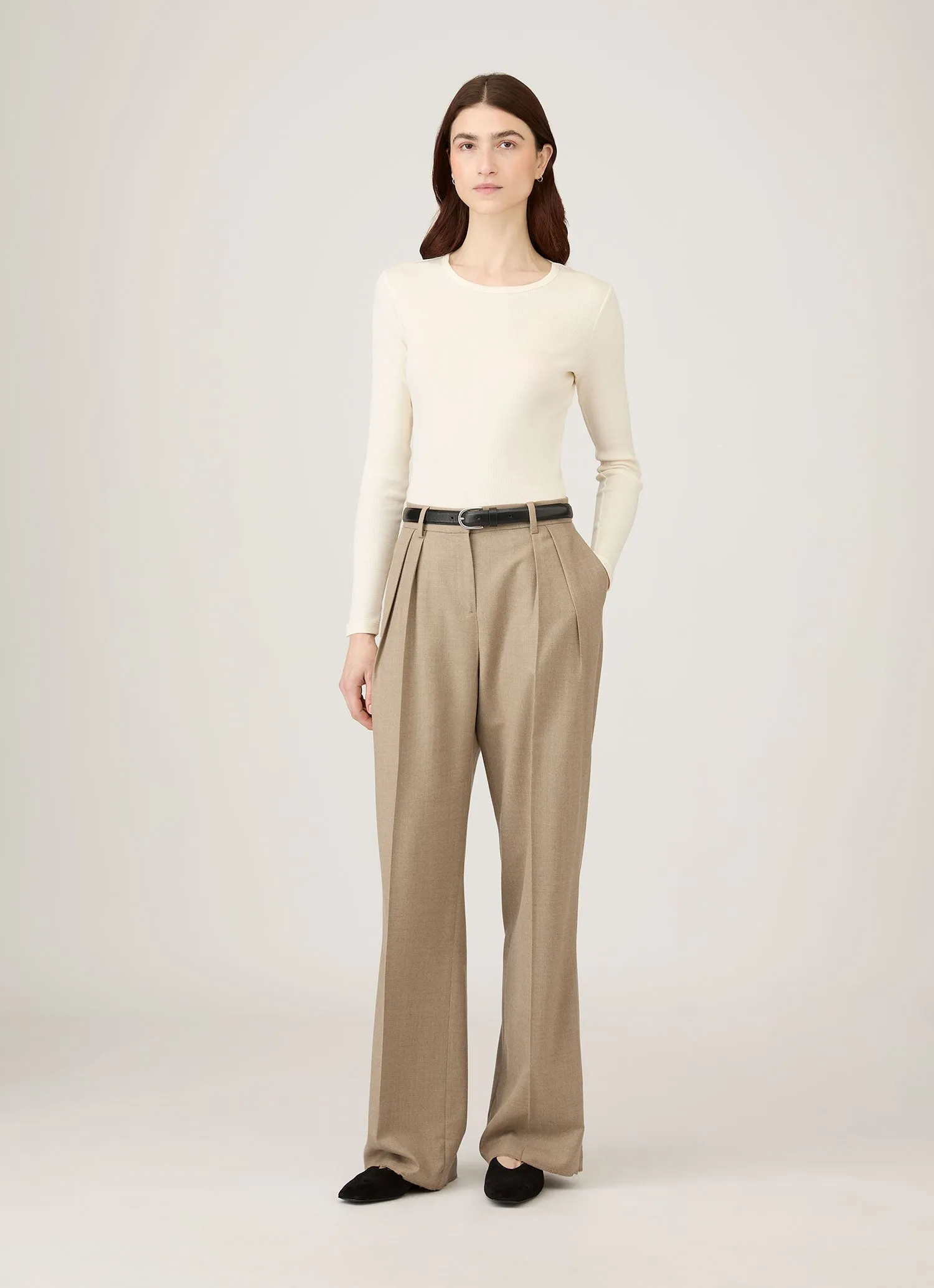 Women's Long Sleeve Ribbed T-shirt in Ecru sold by Sunspel product image thumbnail 2