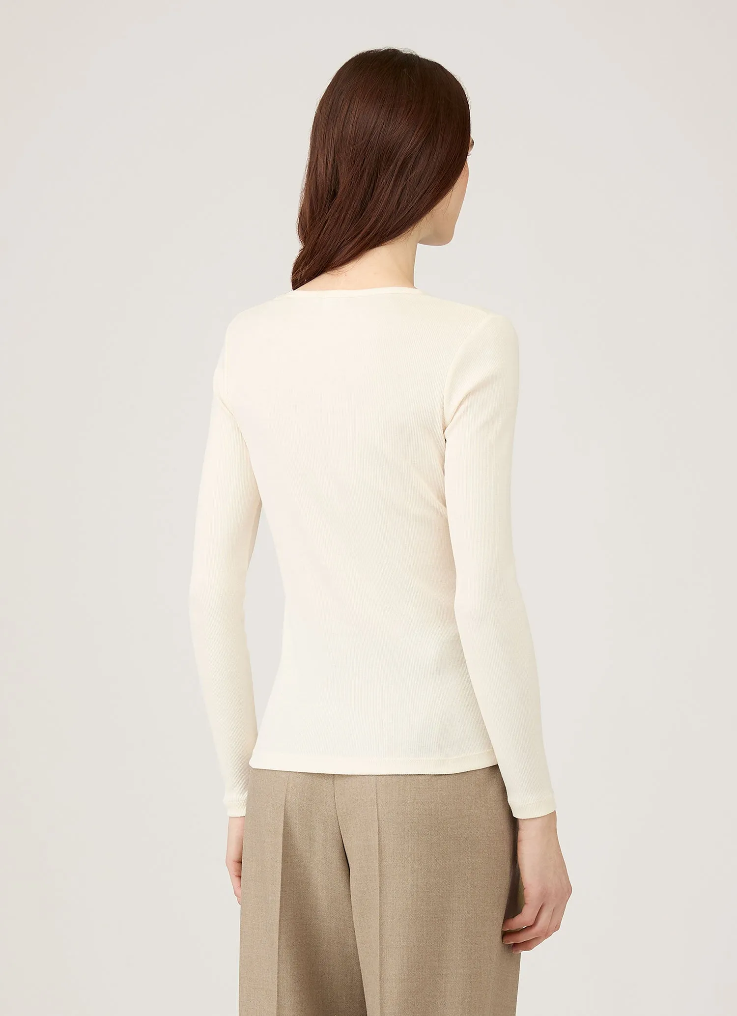 Women's Long Sleeve Ribbed T-shirt in Ecru sold by Sunspel product image thumbnail 3