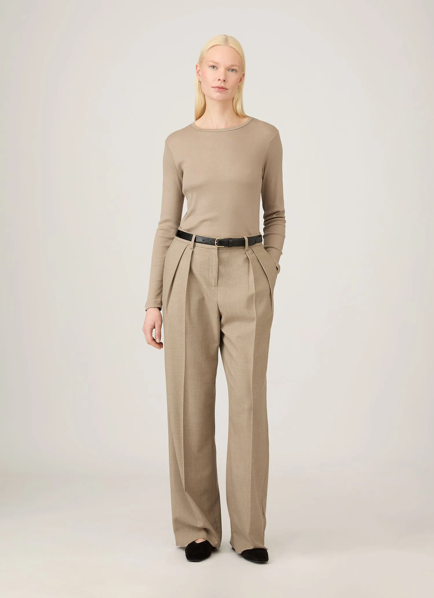 Women's Long Sleeve Ribbed T-shirt in Mink sold by Sunspel product image thumbnail 2