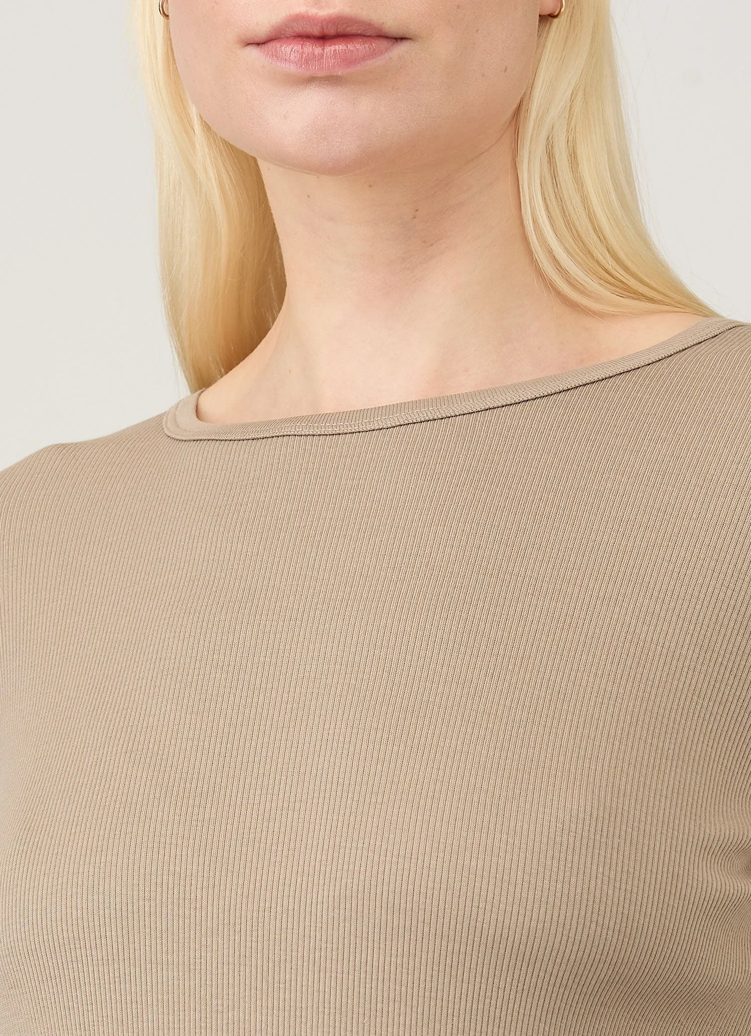 Women's Long Sleeve Ribbed T-shirt in Mink sold by Sunspel product image thumbnail 4