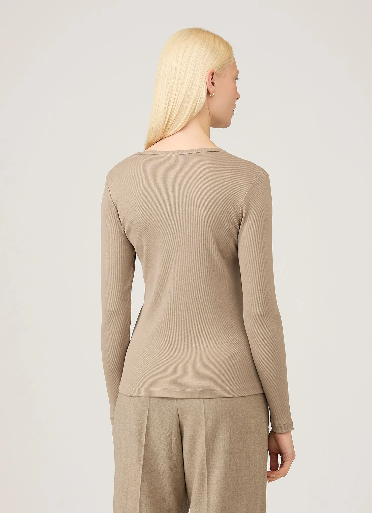 Women's Long Sleeve Ribbed T-shirt in Mink sold by Sunspel product image thumbnail 3
