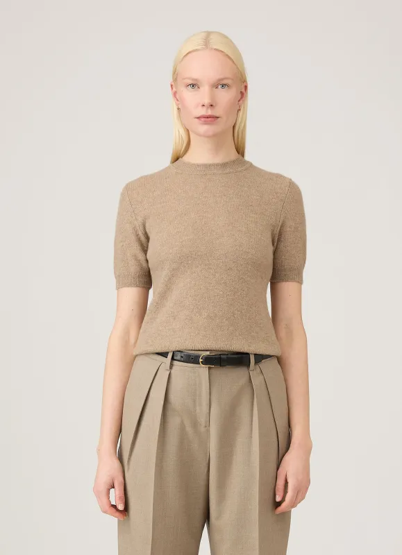 Women's Cashmere T-Shirt in Mink made by Sunspel