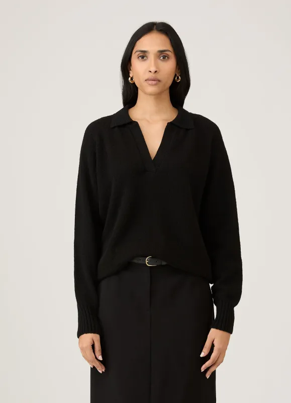 Women's Lambswool Polo Neck Jumper in Black sold by Sunspel