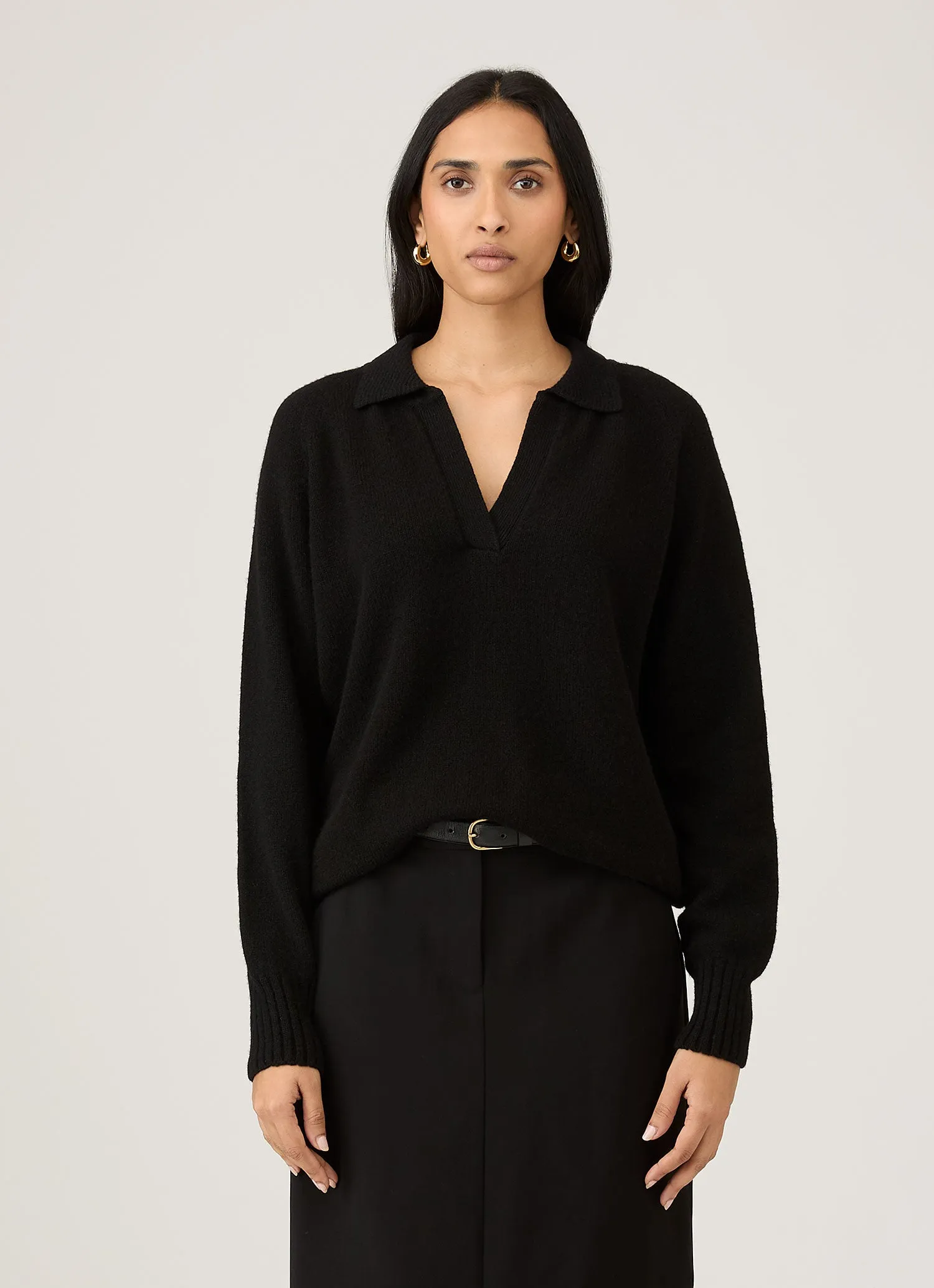 Women's Lambswool Polo Neck Jumper in Black sold by Sunspel