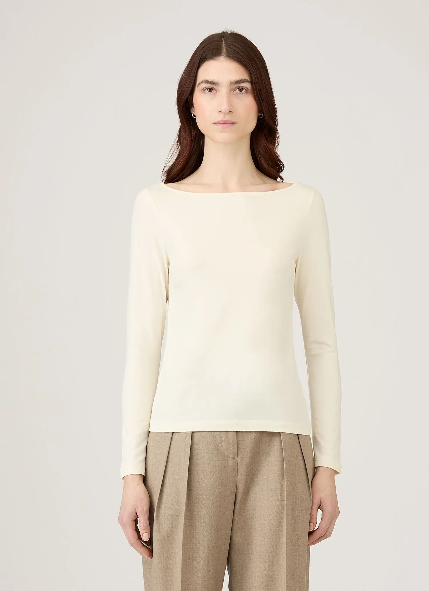 Women's Stretch Cotton Slash Neck Top in Ecru sold by Sunspel