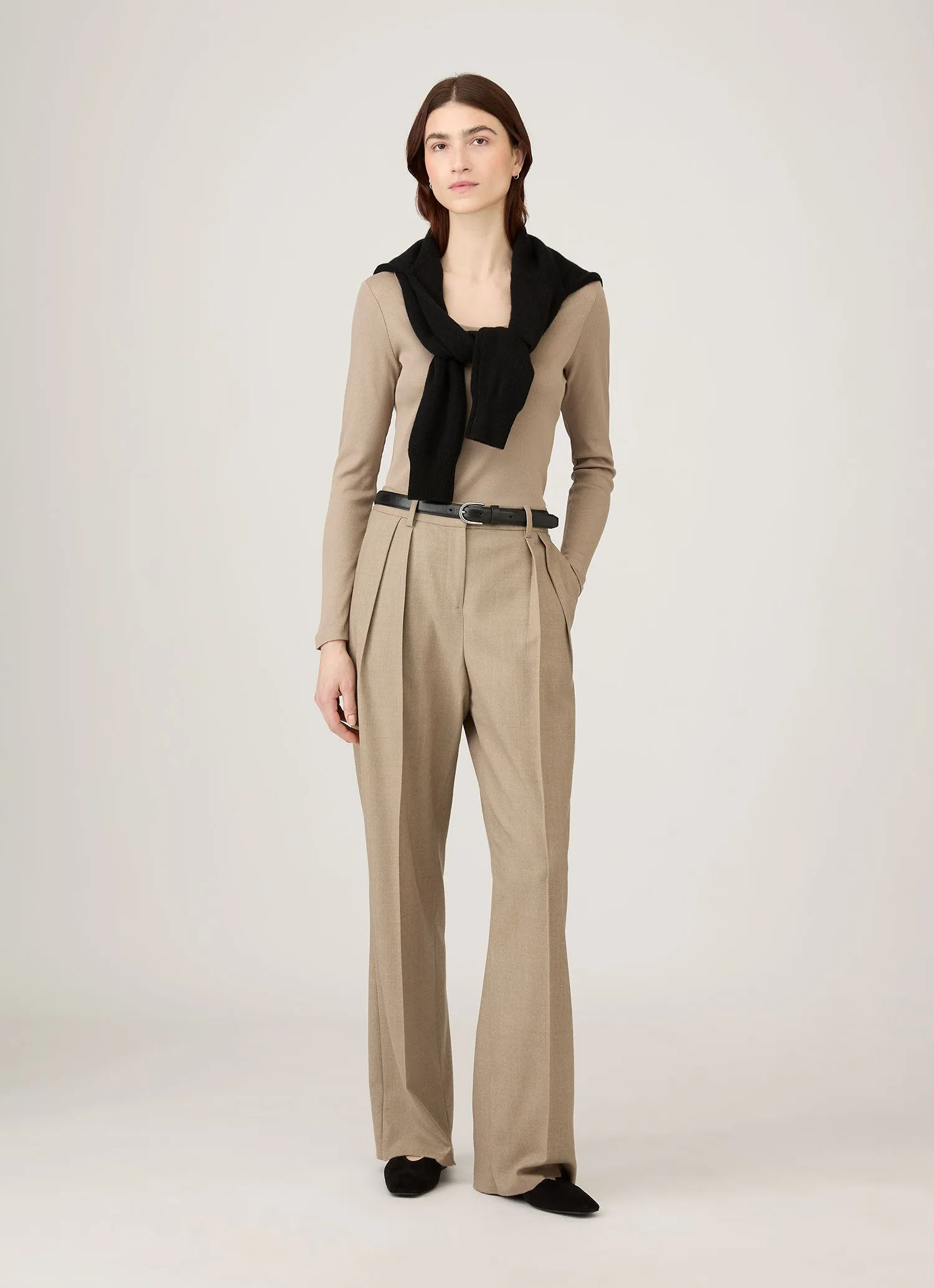 Women's Ribbed Scoop Neck T-shirt in Mink sold by Sunspel product image thumbnail 2