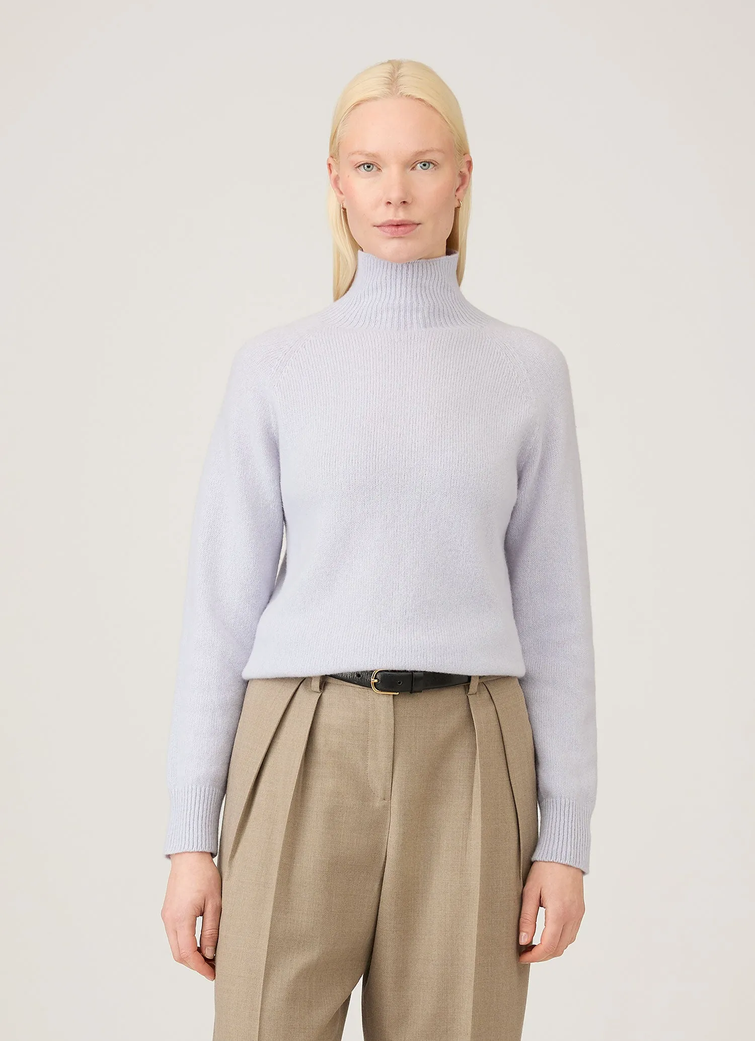 Women's Lambswool Funnel Neck Jumper in Ice Blue sold by Sunspel