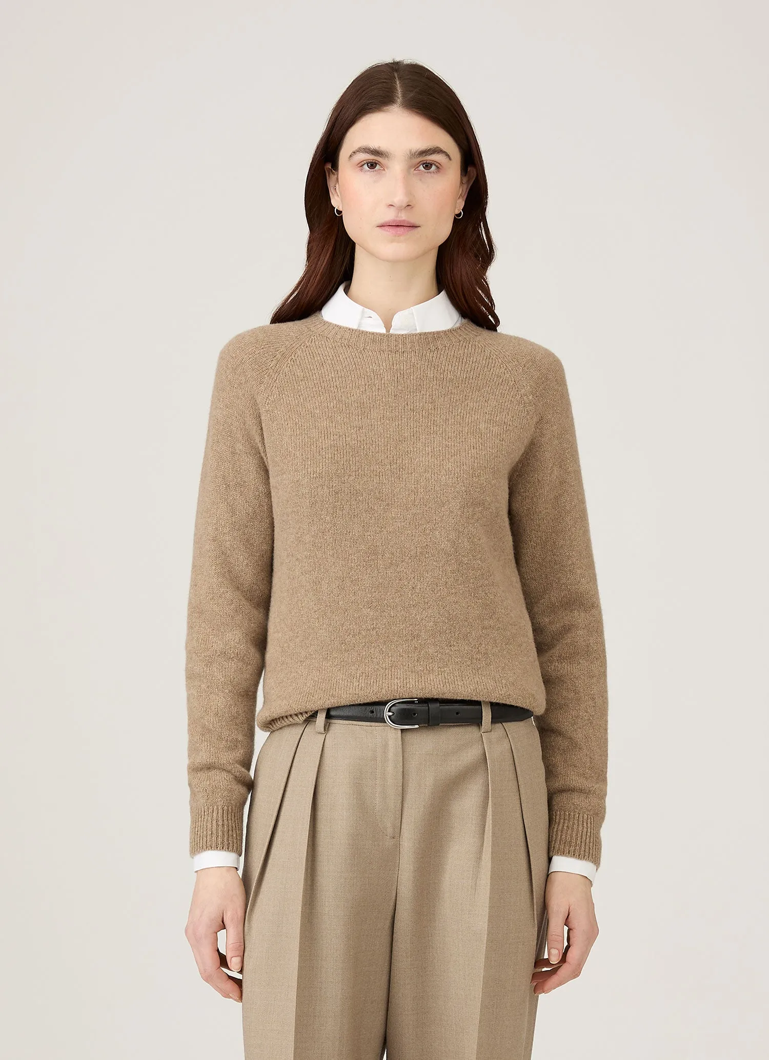 Women's Lambswool Crew Neck Jumper in Mink sold by Sunspel