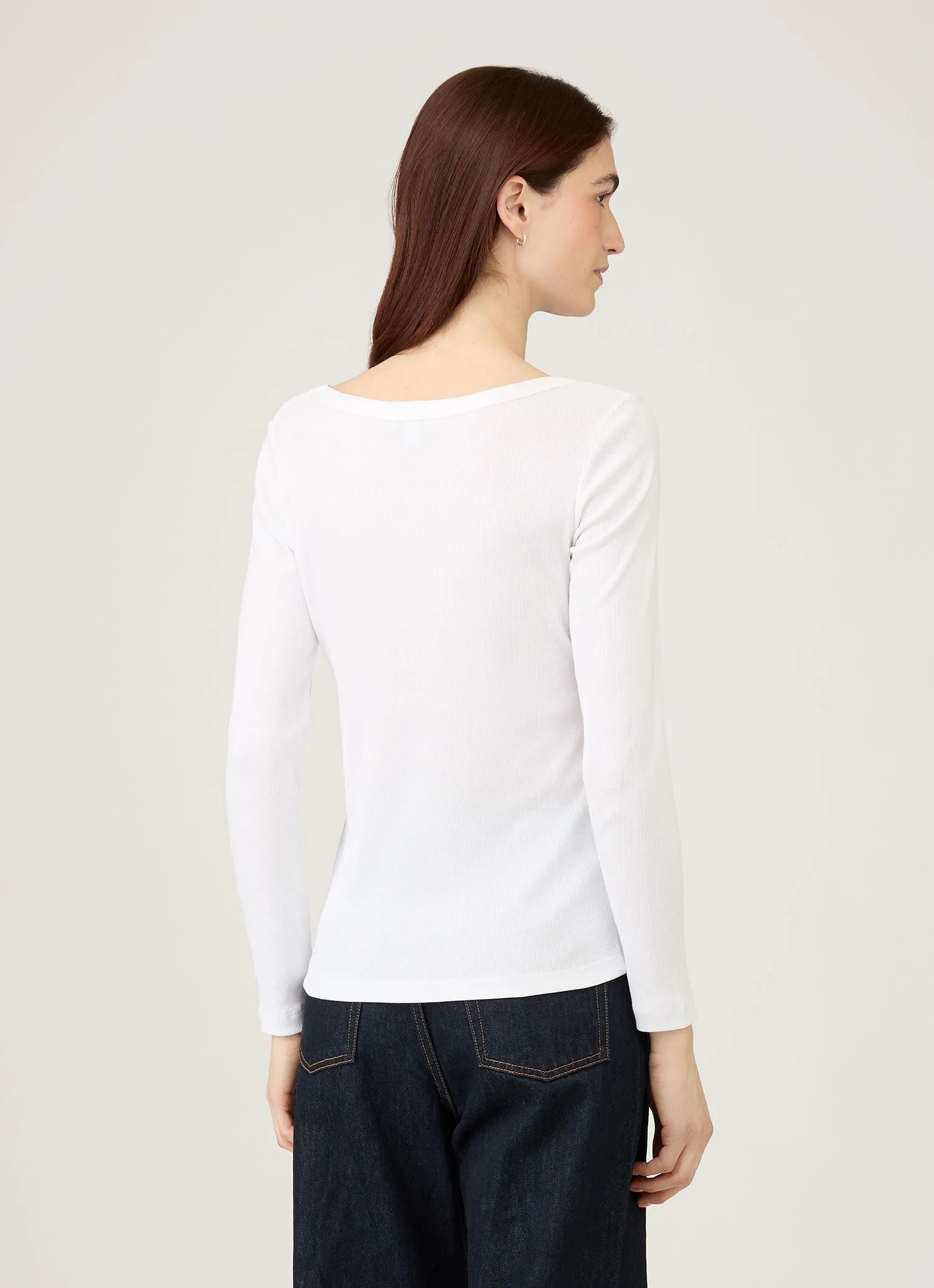 Women's Ribbed Scoop Neck T-shirt in White sold by Sunspel product image thumbnail 3