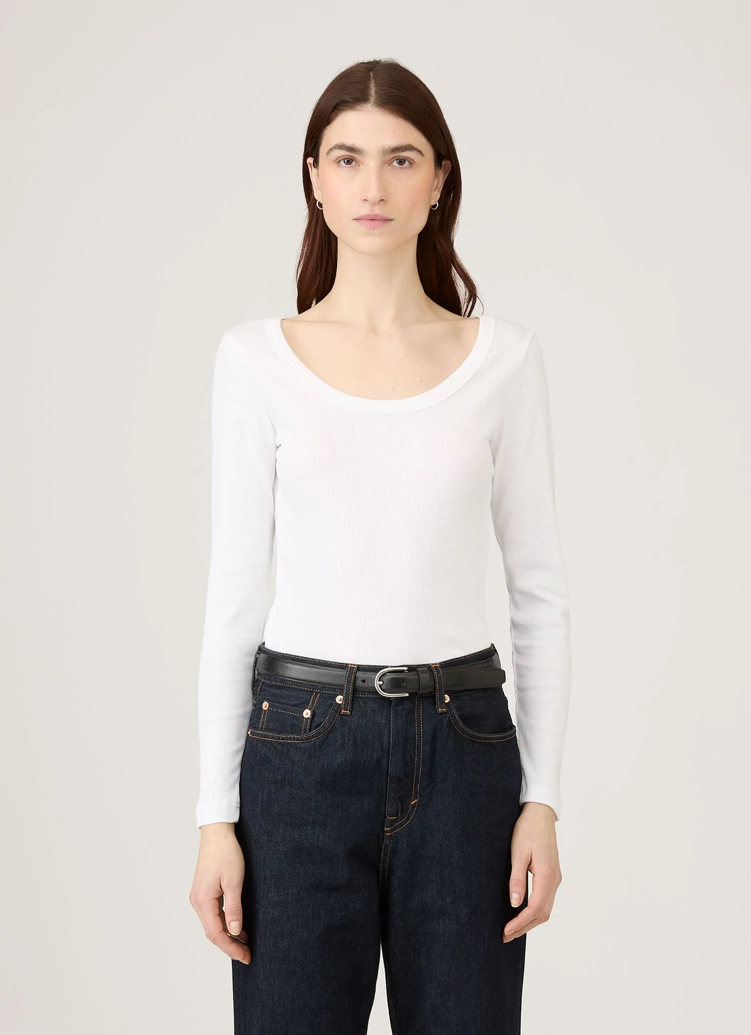 Women's Ribbed Scoop Neck T-shirt in White sold by Sunspel