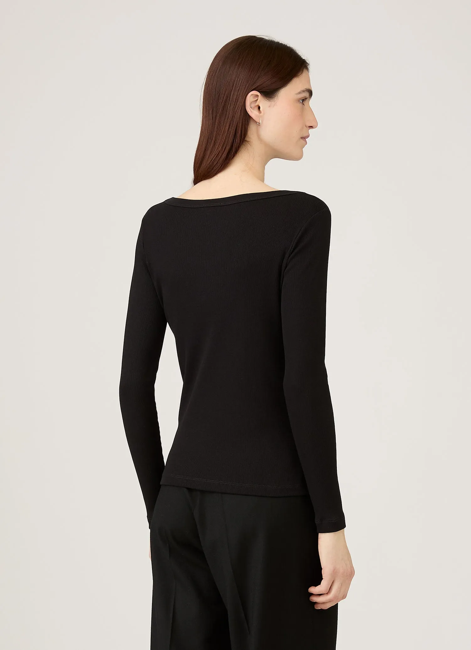 Women's Ribbed Scoop Neck T-shirt in Black sold by Sunspel product image thumbnail 3