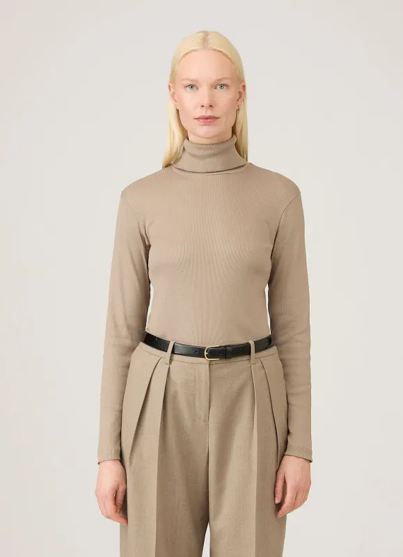 Women's Ribbbed Roll Neck in Mink sold by Sunspel